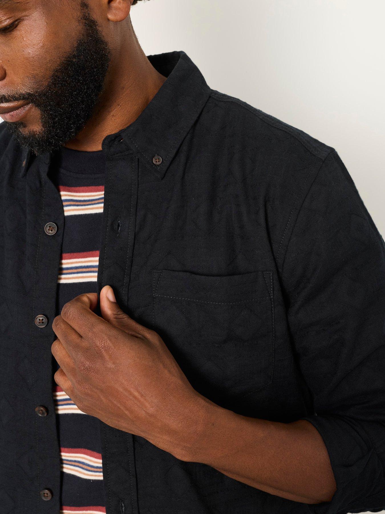 Image 4 of 5 of FatFace Mens Jacquard Regular Fit Button-Down Shirt - Black