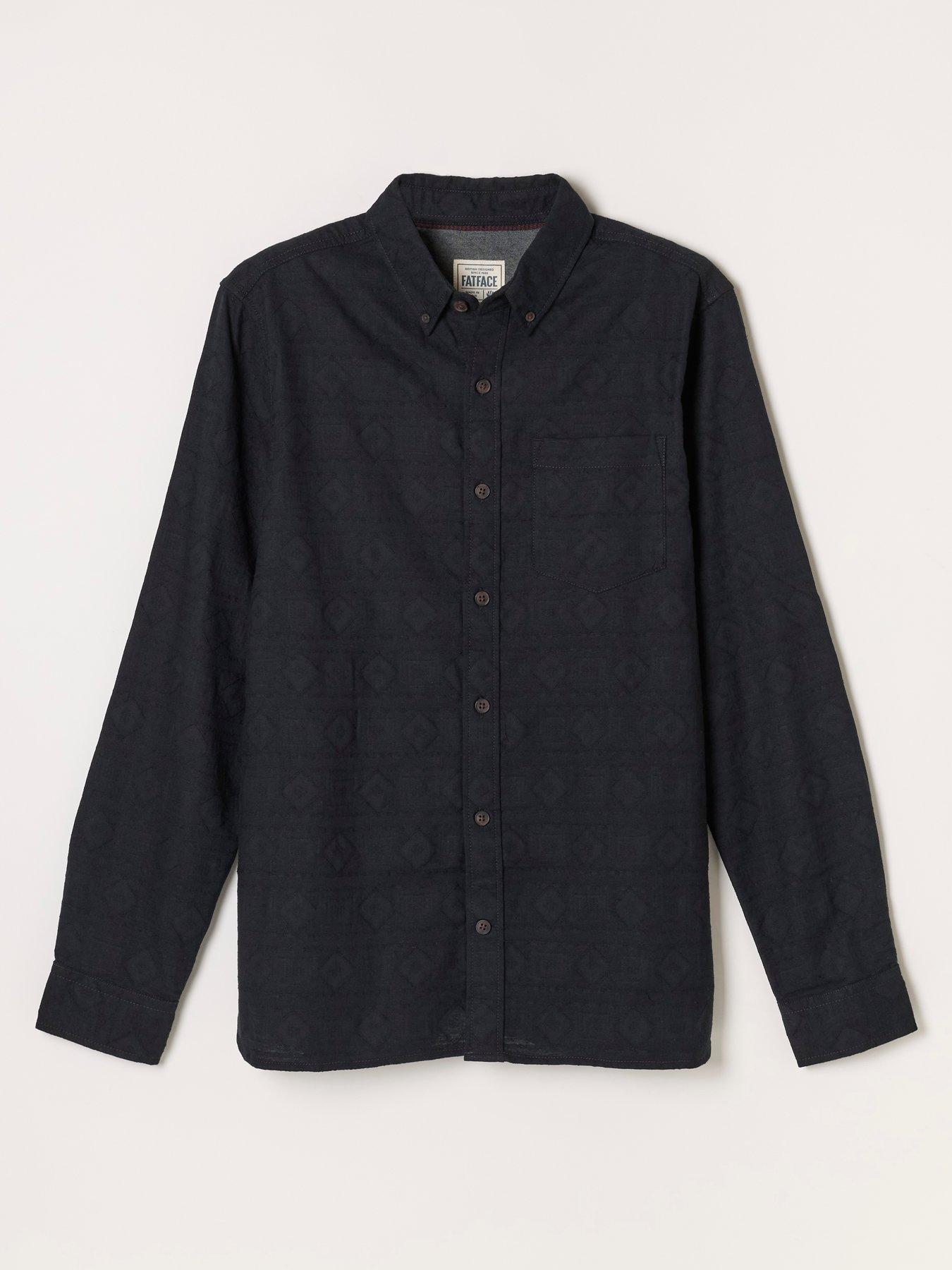 Image 5 of 5 of FatFace Mens Jacquard Regular Fit Button-Down Shirt - Black