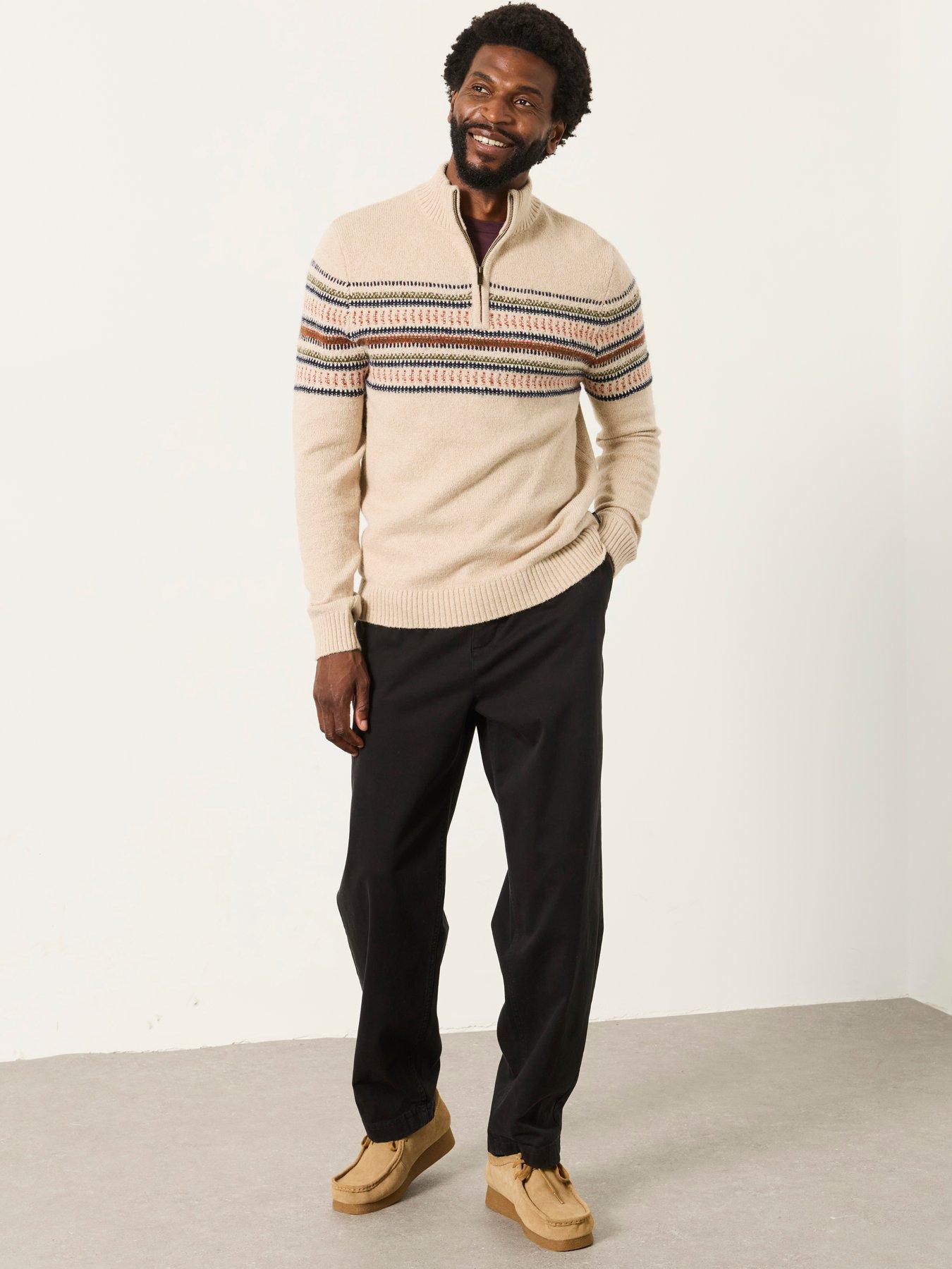 Image 3 of 6 of FatFace Mens Half-Zip Fairisle Jumper - Beige