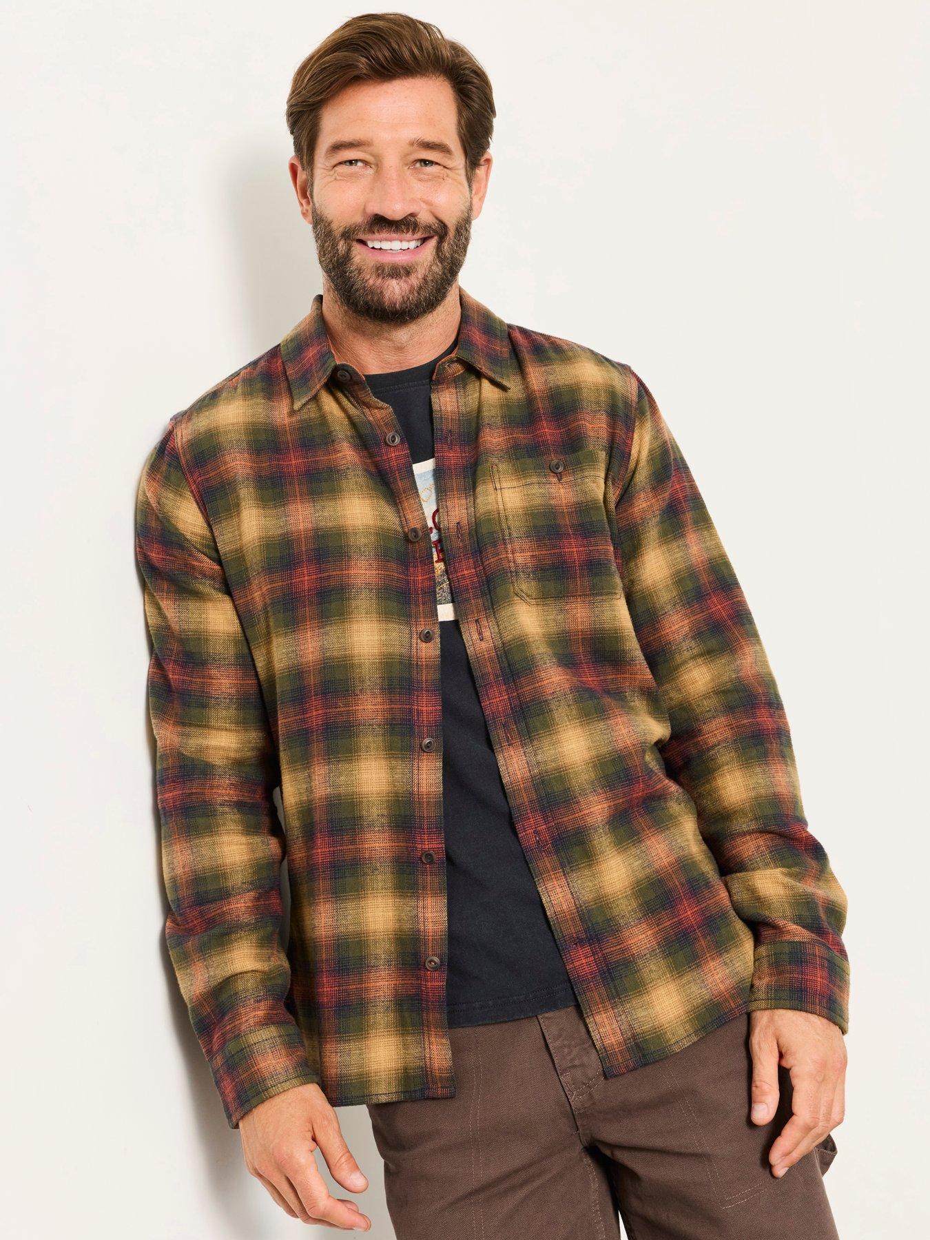 FatFace Mens Brushed Check Long Sleeve Shirt, Brown, Size L, Men