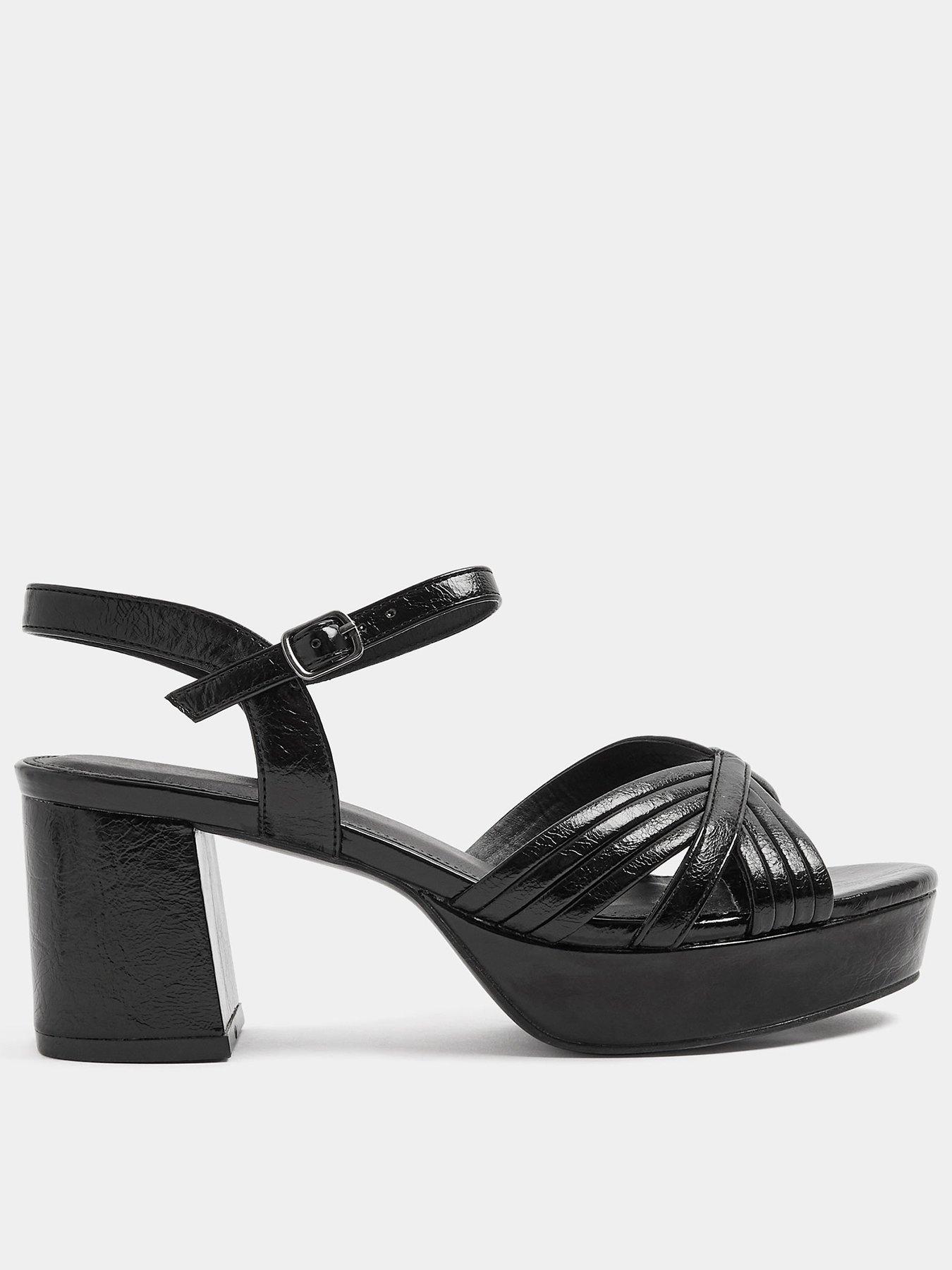 Image 1 of 4 of Yours Womens Extra Wide Fit V-Cut Platform Block Heel Sandals - Black