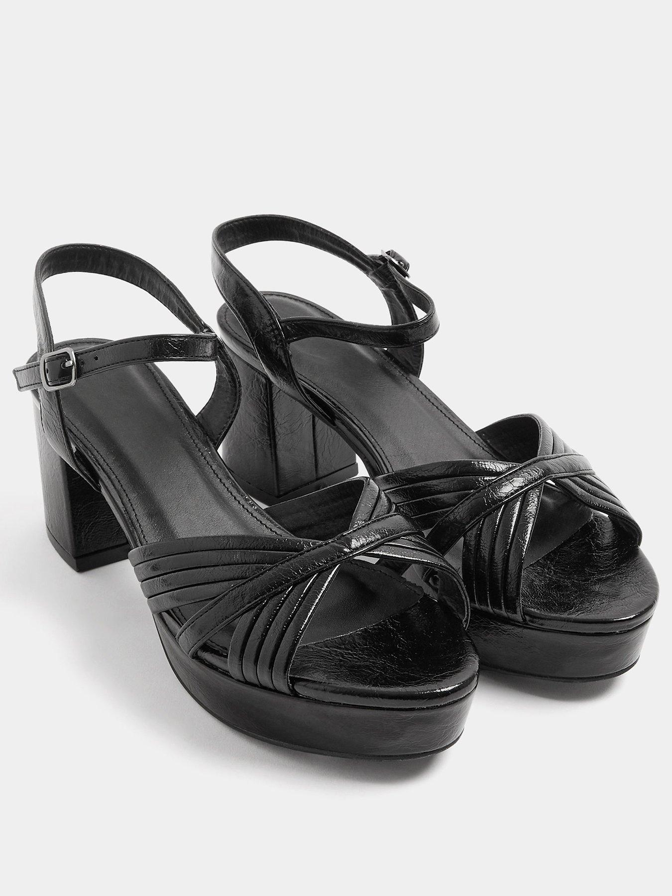 Image 2 of 4 of Yours Womens Extra Wide Fit V-Cut Platform Block Heel Sandals - Black