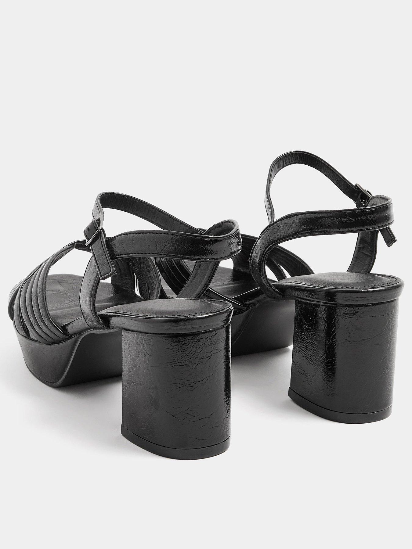 Image 3 of 4 of Yours Womens Extra Wide Fit V-Cut Platform Block Heel Sandals - Black