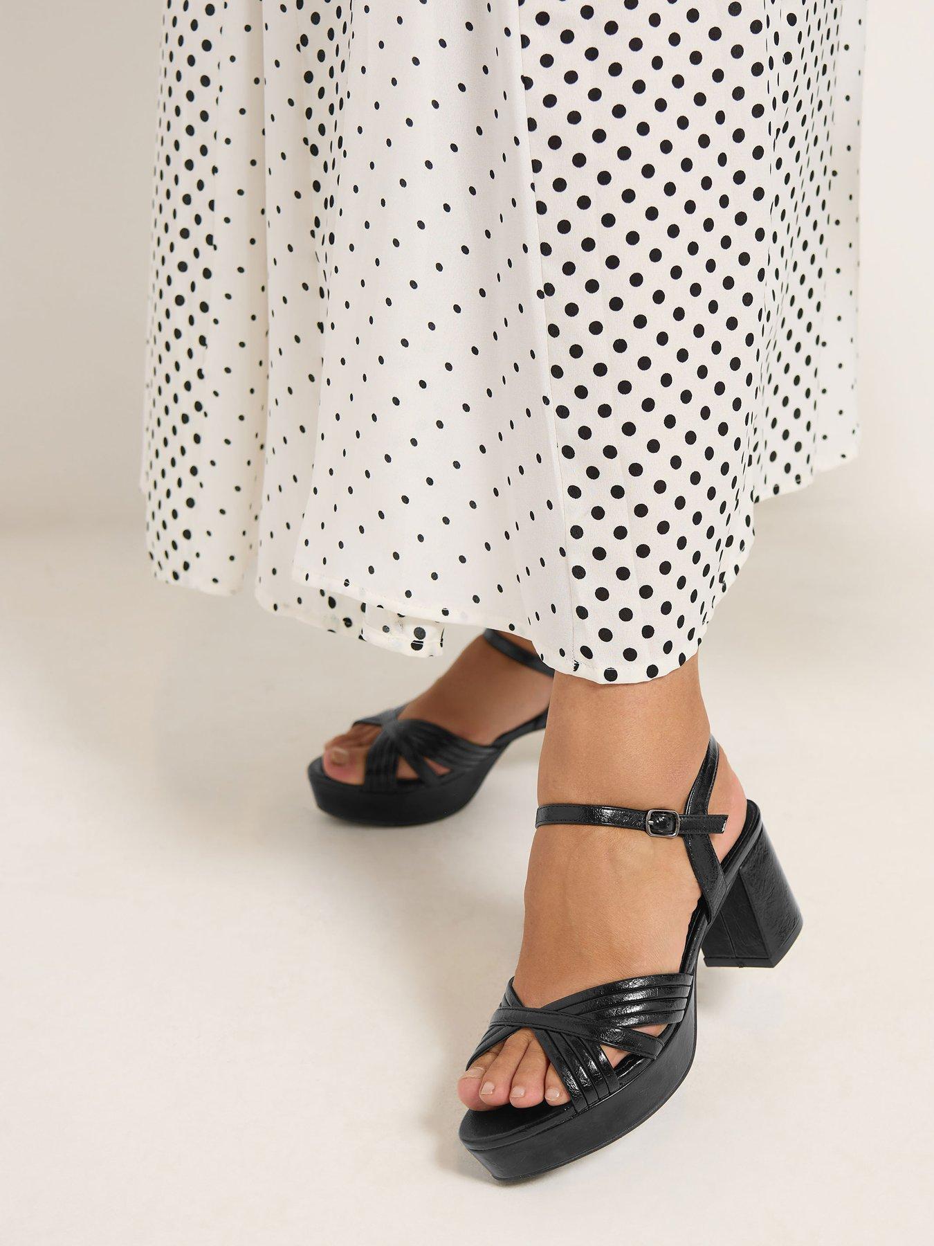 Image 4 of 4 of Yours Womens Extra Wide Fit V-Cut Platform Block Heel Sandals - Black