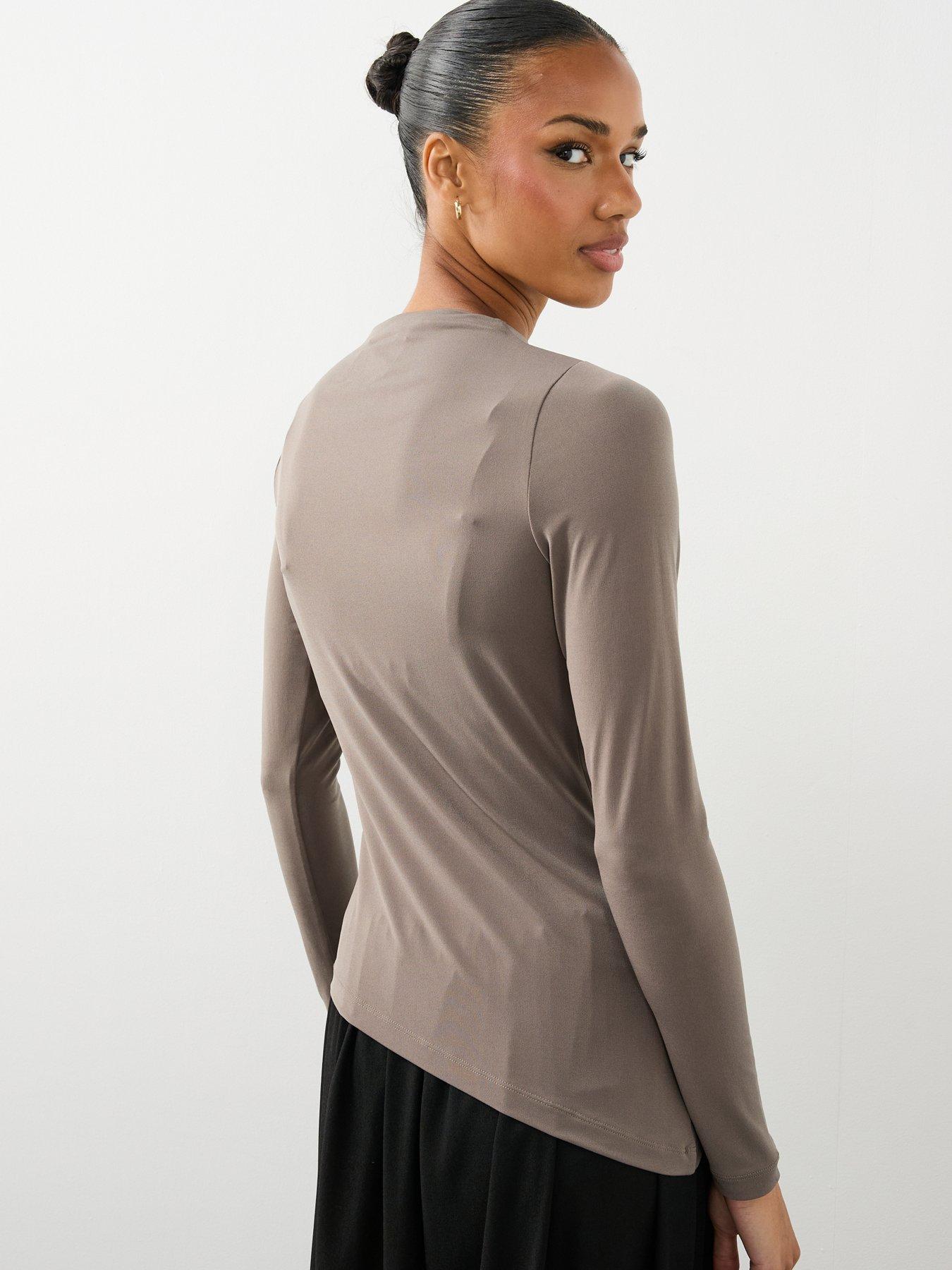 Image 2 of 7 of The Very Collection Womens Asymmetric Ruched Lace Detail Top - Neutral