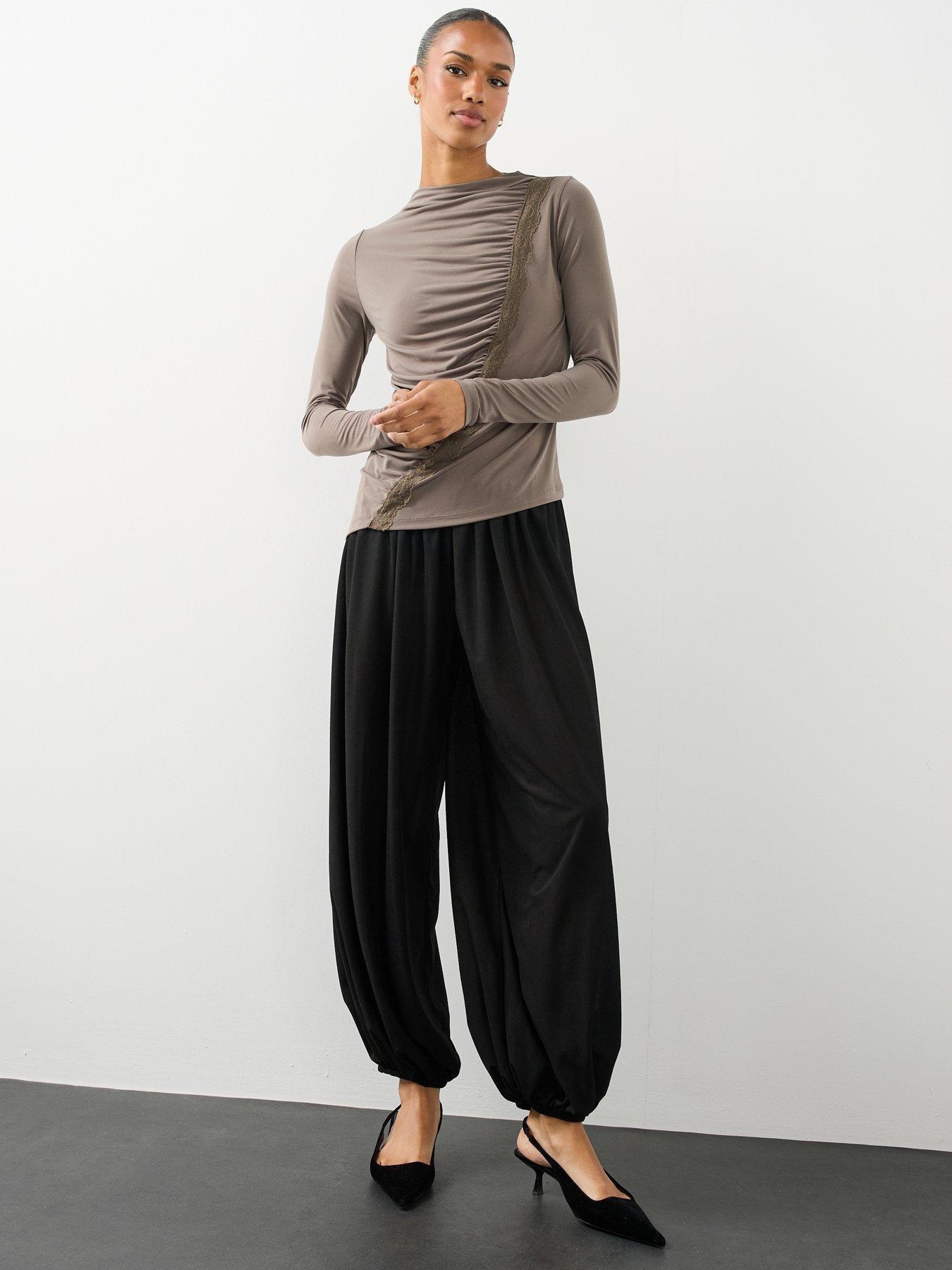 Image 3 of 7 of The Very Collection Womens Asymmetric Ruched Lace Detail Top - Neutral