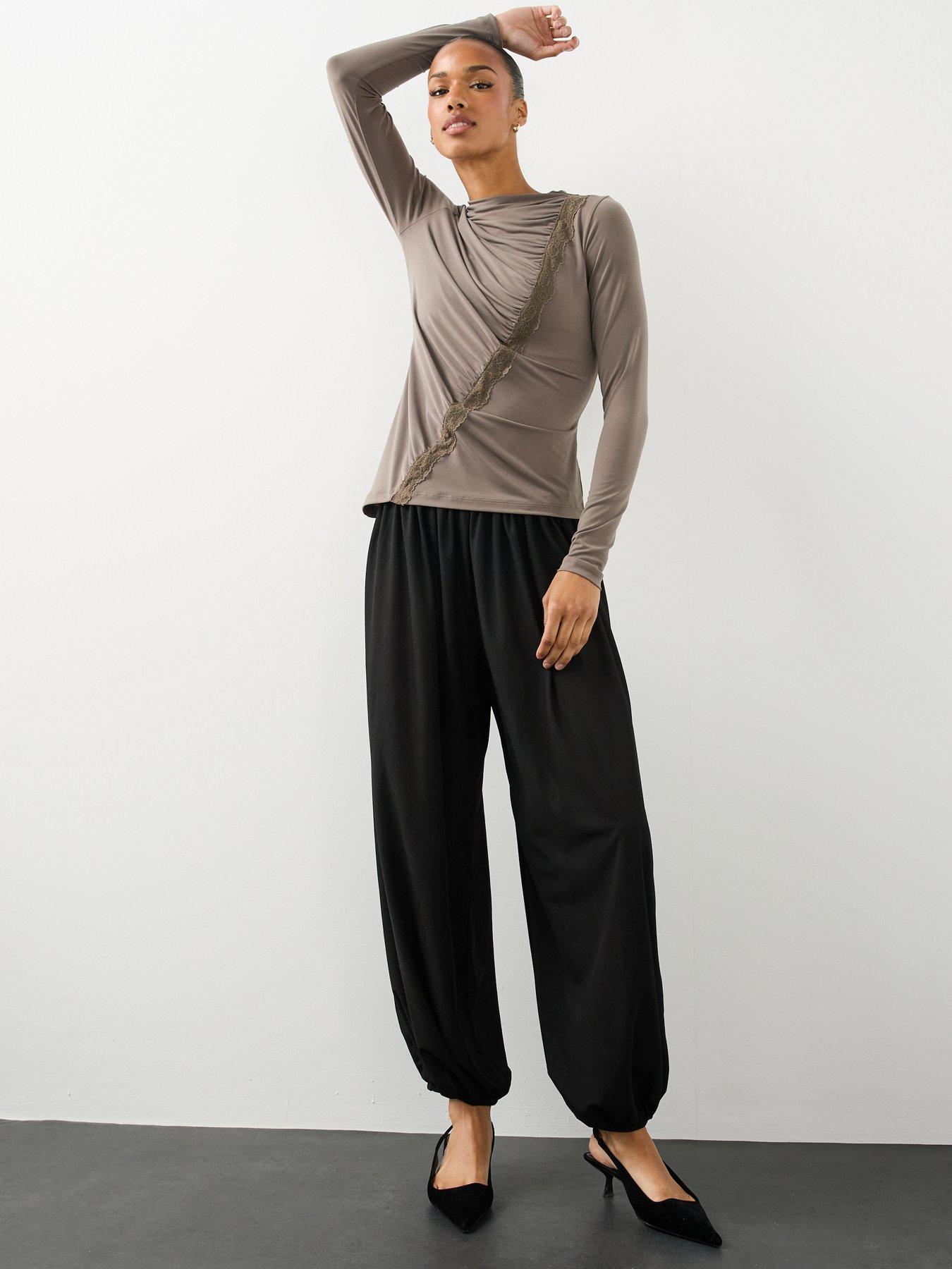 Image 5 of 7 of The Very Collection Womens Asymmetric Ruched Lace Detail Top - Neutral
