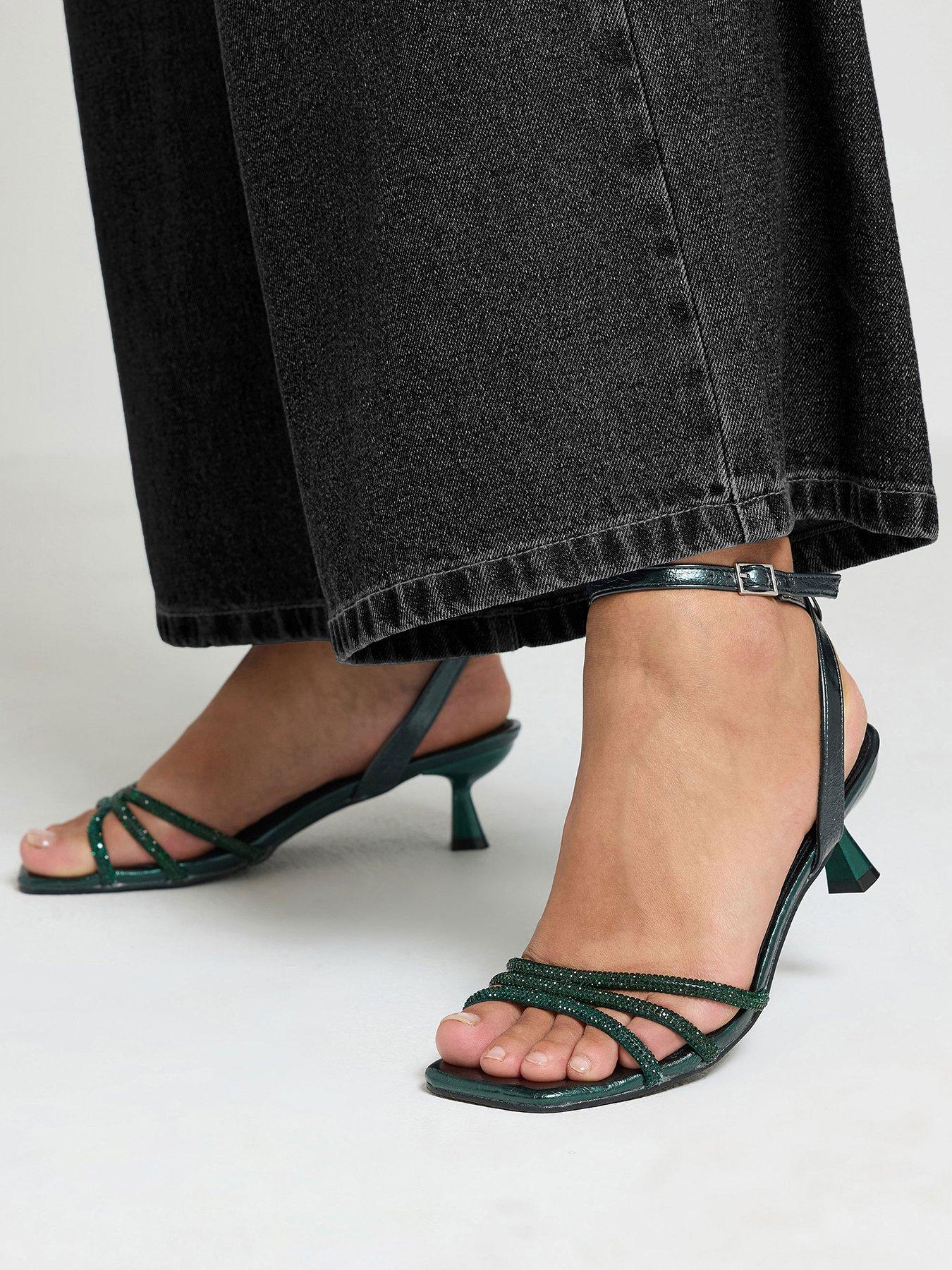 Image 1 of 4 of Yours Womens Extra Wide Fit Sparkly Strap Square Toe Kitten Heel - Green