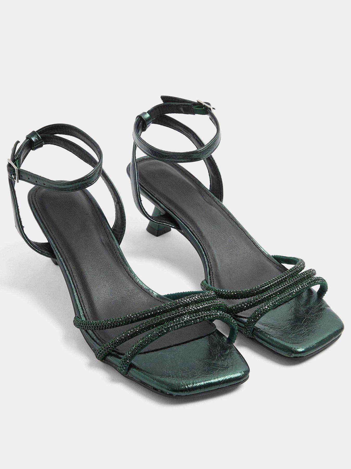 Image 2 of 4 of Yours Womens Extra Wide Fit Sparkly Strap Square Toe Kitten Heel - Green