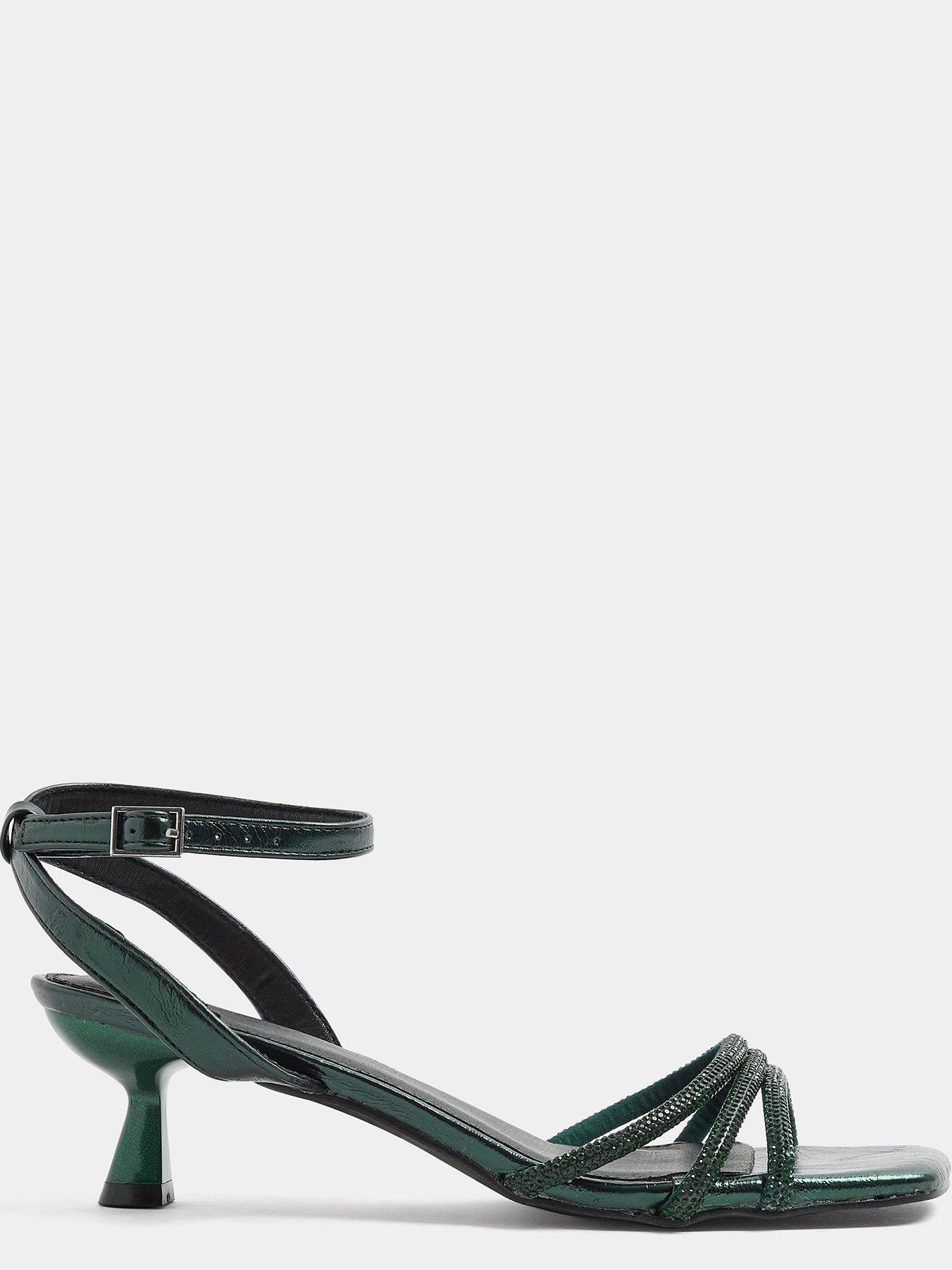 Image 4 of 4 of Yours Womens Extra Wide Fit Sparkly Strap Square Toe Kitten Heel - Green