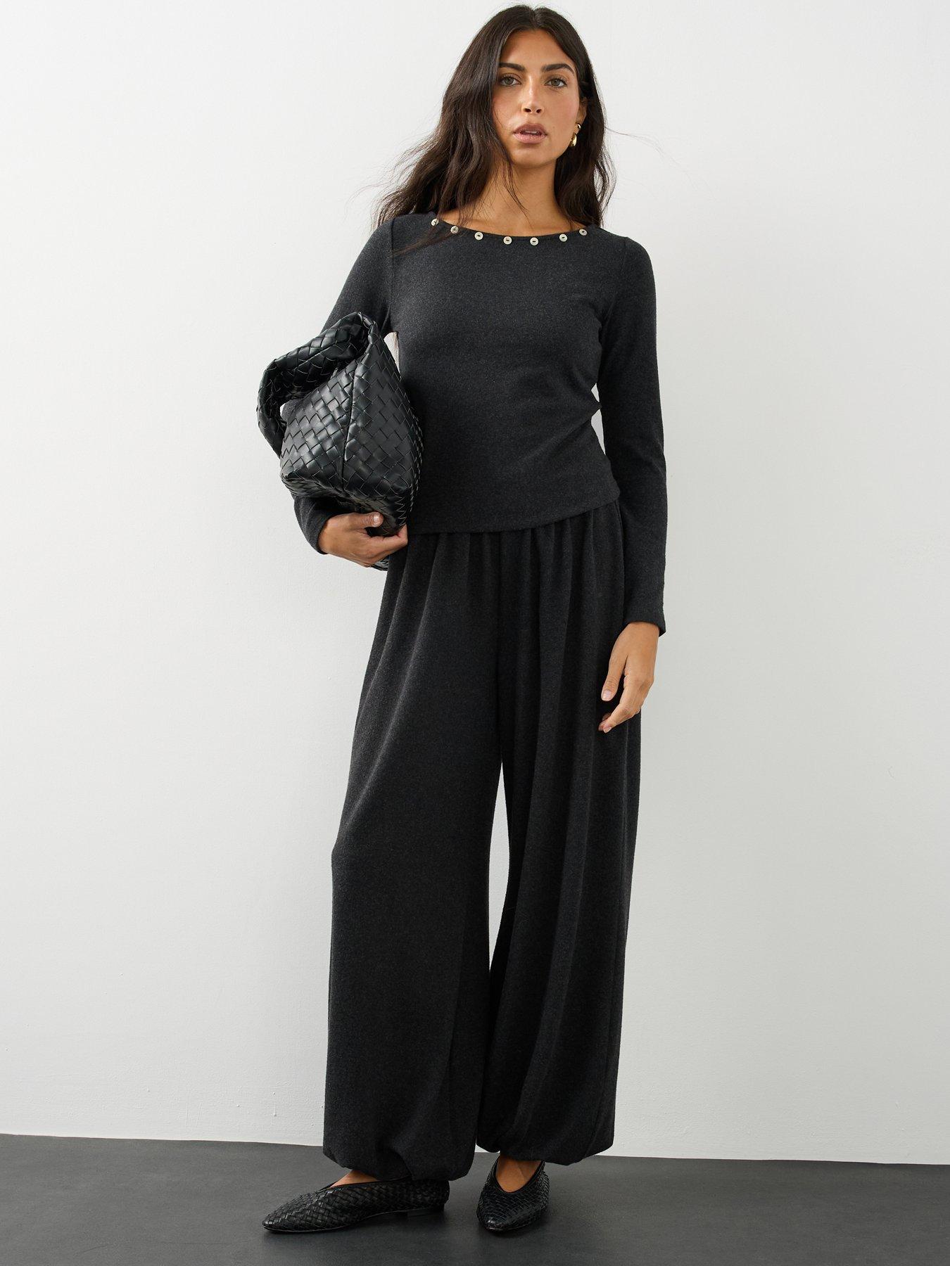 Image 3 of 6 of The Very Collection Womens Tie Waist Balloon Co Ord Trousers - Grey