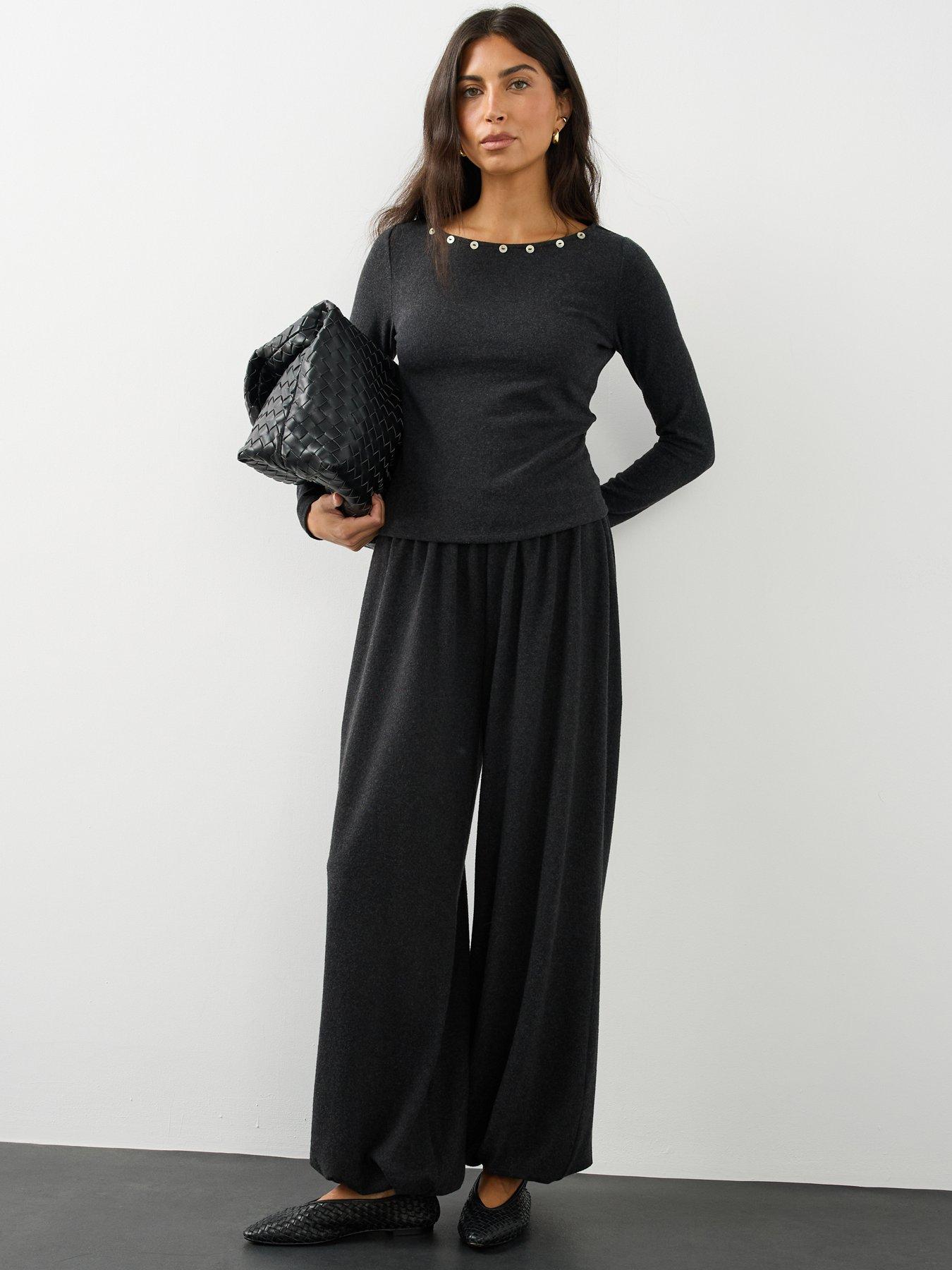 Image 6 of 6 of The Very Collection Womens Tie Waist Balloon Co Ord Trousers - Grey