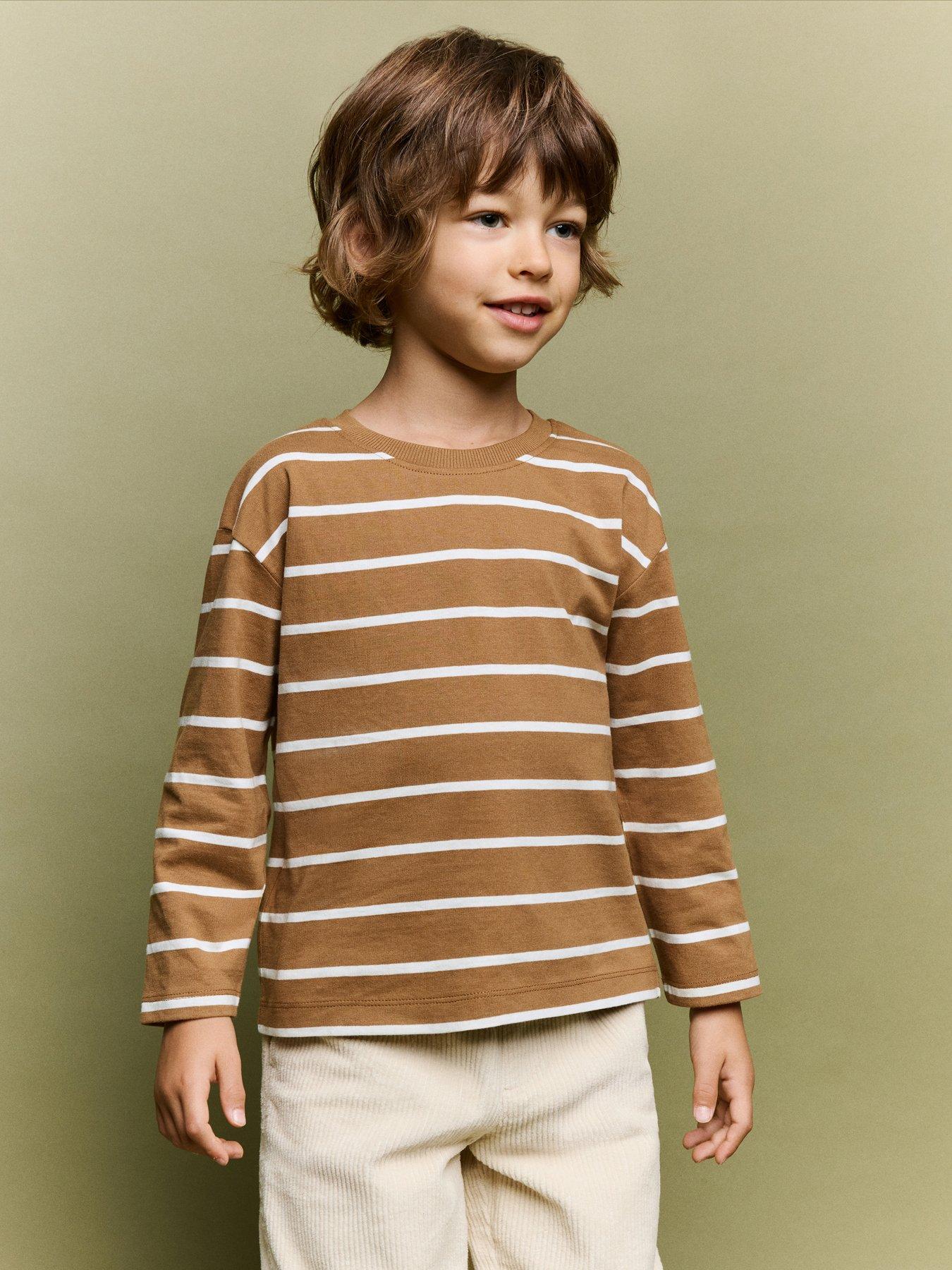 Image 6 of 7 of Mango Boys Stripe Long Sleeve T-Shirt - Brown