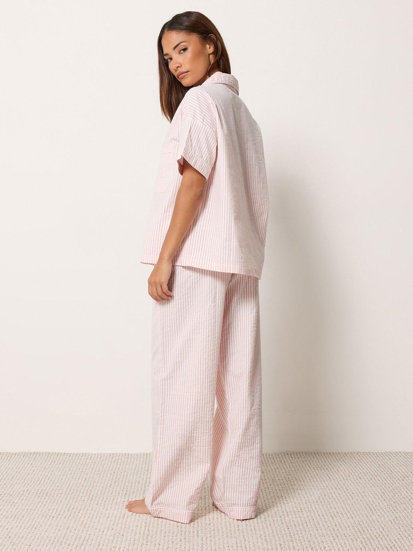 Image 2 of 4 of Yours Womens Petite Stripe Wide Leg Pyjama Set - Pink