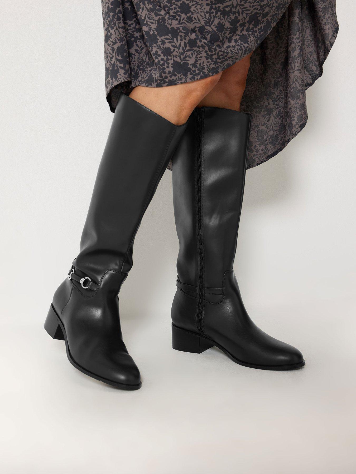 Image 4 of 4 of Yours Womens Snaffle Trim Side Zip Low Block Heel Boots - Black