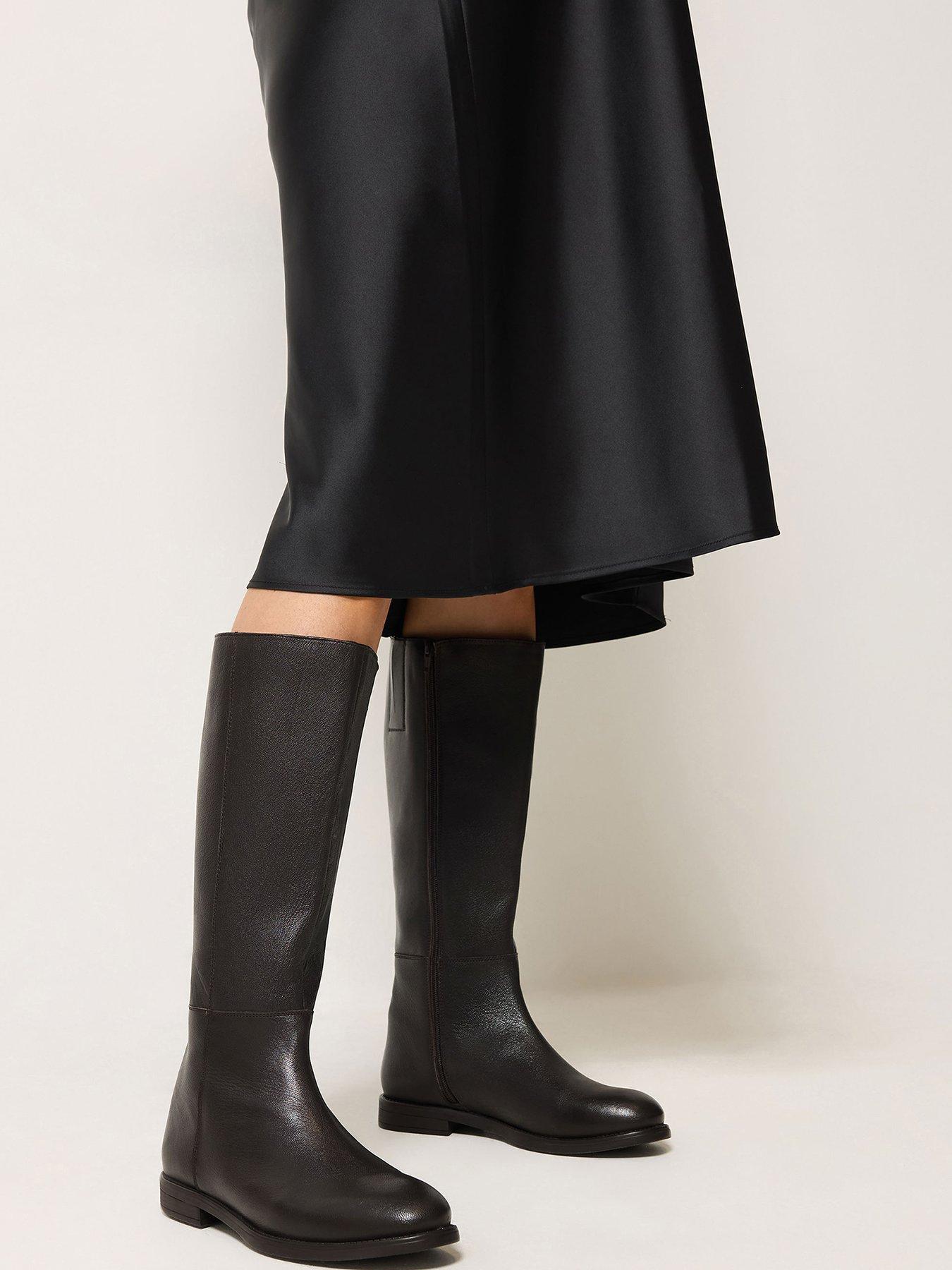 Image 1 of 4 of Yours Womens Leather Rounded Toe Low Heel Knee High Boots - Brown