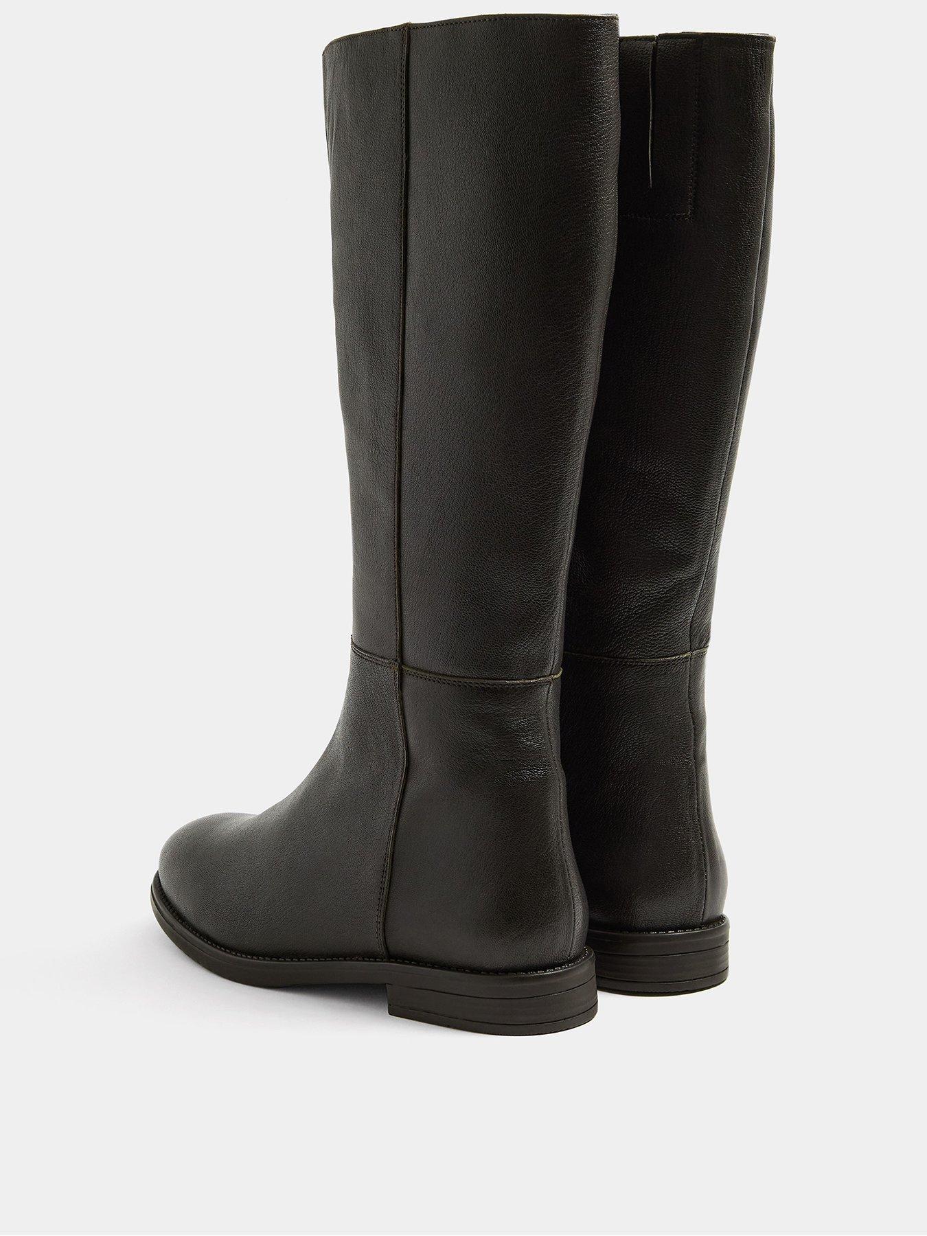 Image 3 of 4 of Yours Womens Leather Rounded Toe Low Heel Knee High Boots - Brown