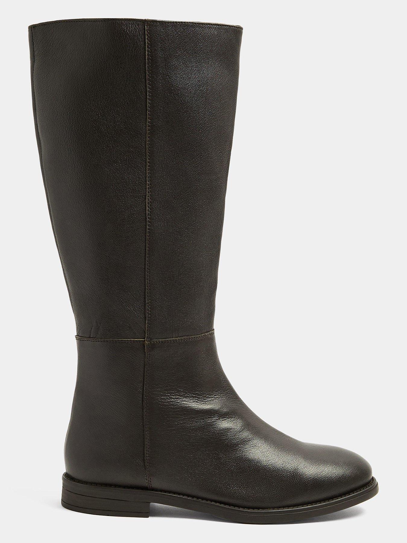 Image 4 of 4 of Yours Womens Leather Rounded Toe Low Heel Knee High Boots - Brown