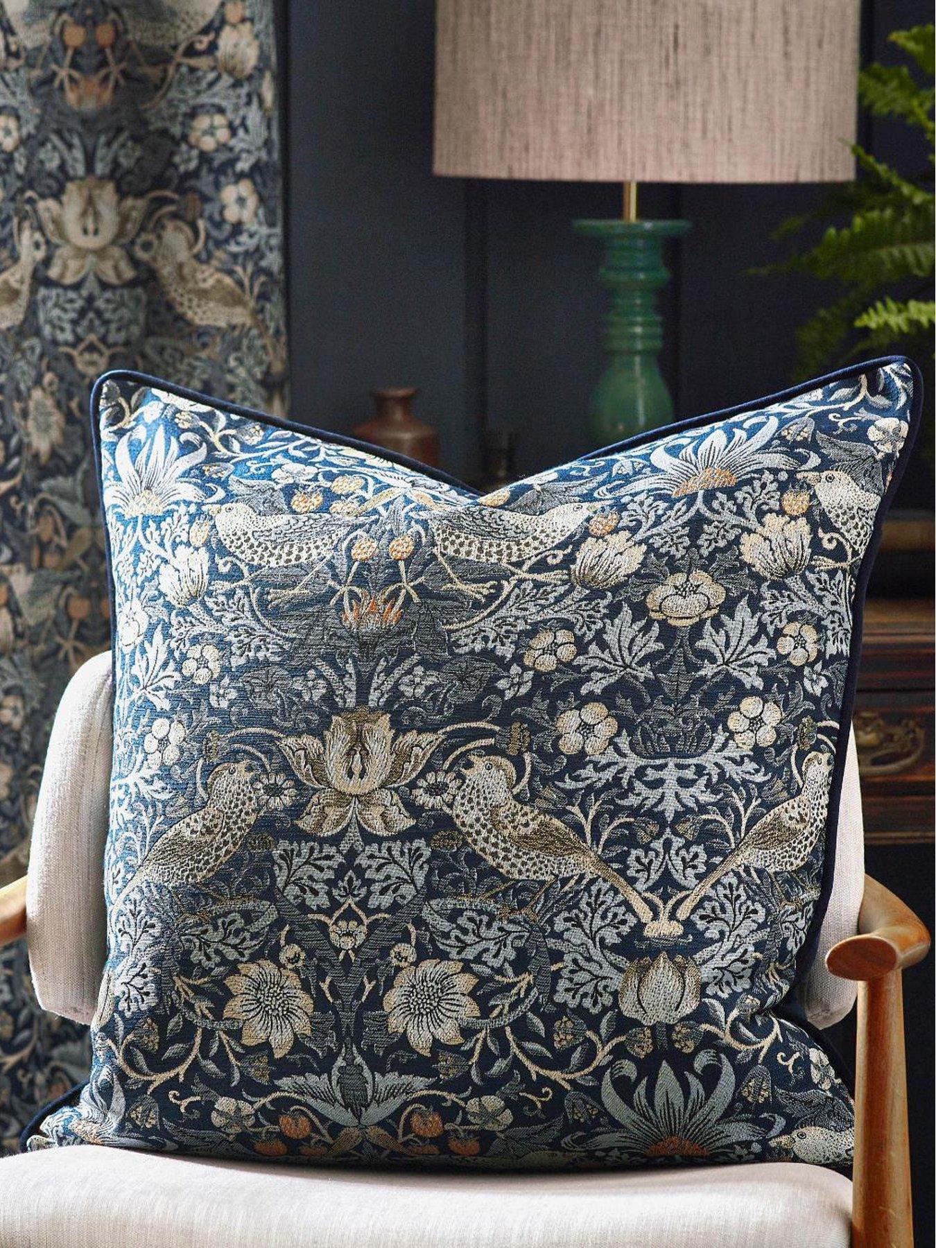 Image 1 of 5 of Morris & Co STRAWBERRY THIEF JACQUARD 55X55 FEATHER RICH CUSHION INDIGO
