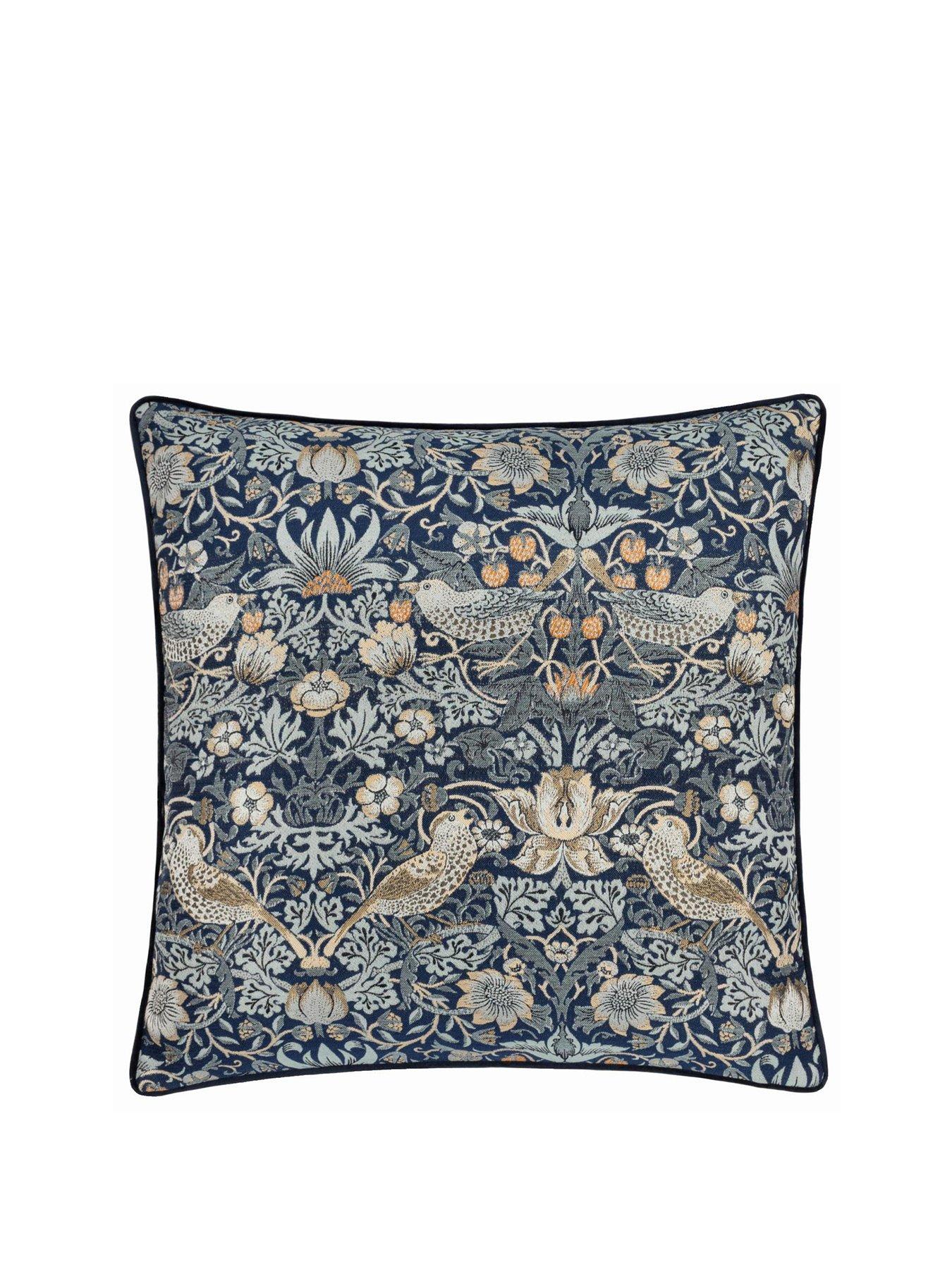 Image 2 of 5 of Morris & Co STRAWBERRY THIEF JACQUARD 55X55 FEATHER RICH CUSHION INDIGO