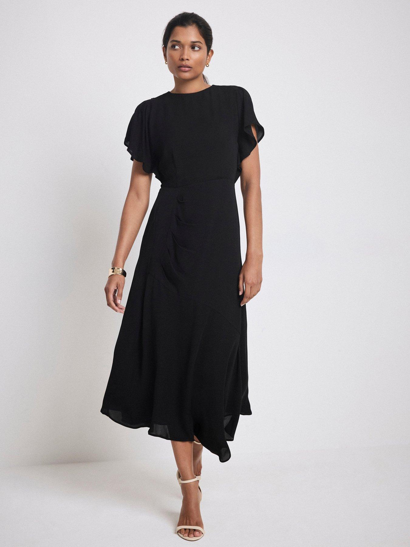 Image 1 of 6 of Mint Velvet Draped Midi Dress - Black