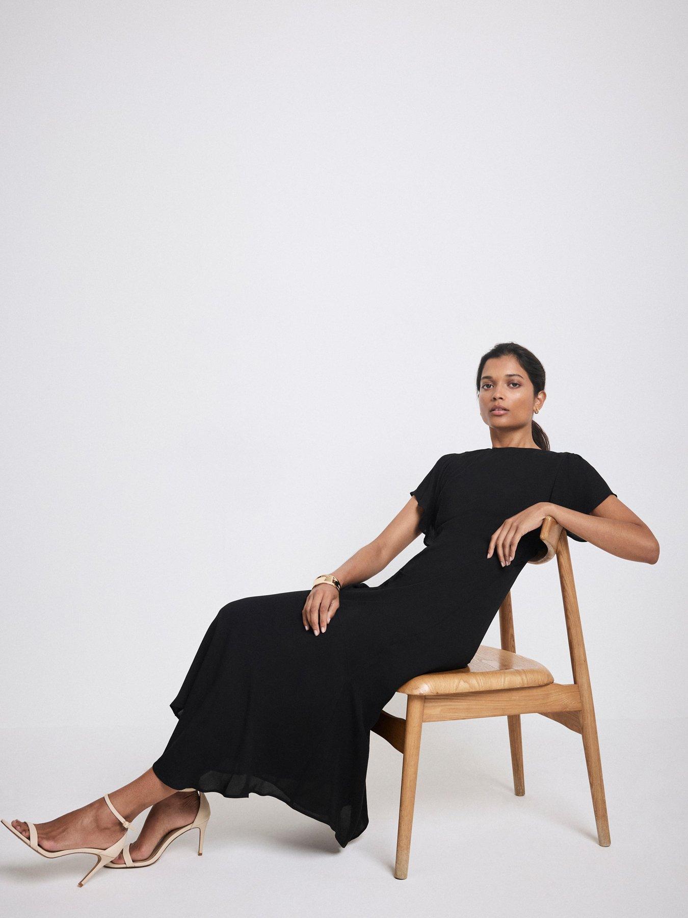 Image 2 of 6 of Mint Velvet Draped Midi Dress - Black