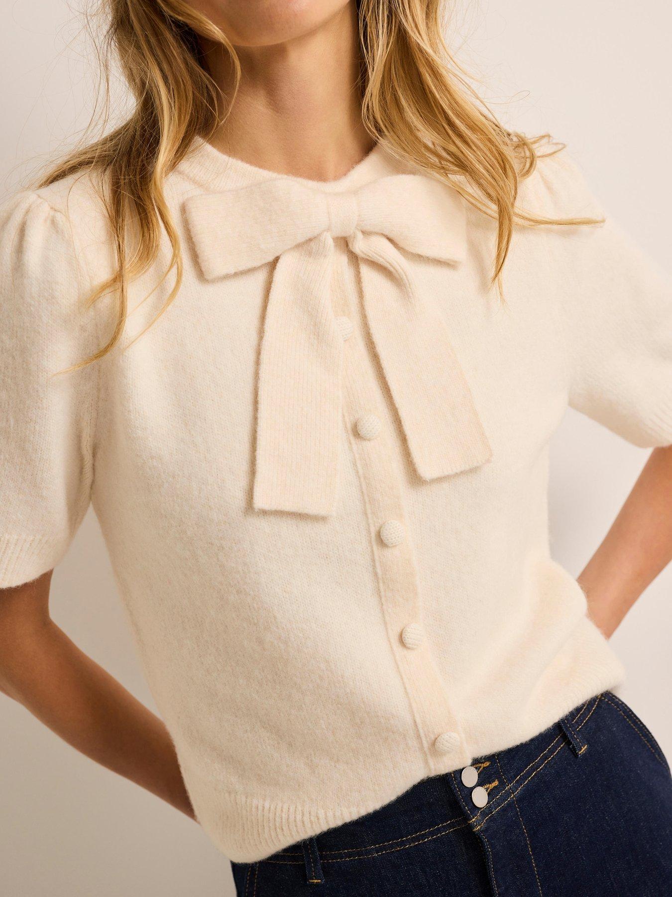 Image 3 of 6 of Mint Velvet Bow Front Knit Top - Cream