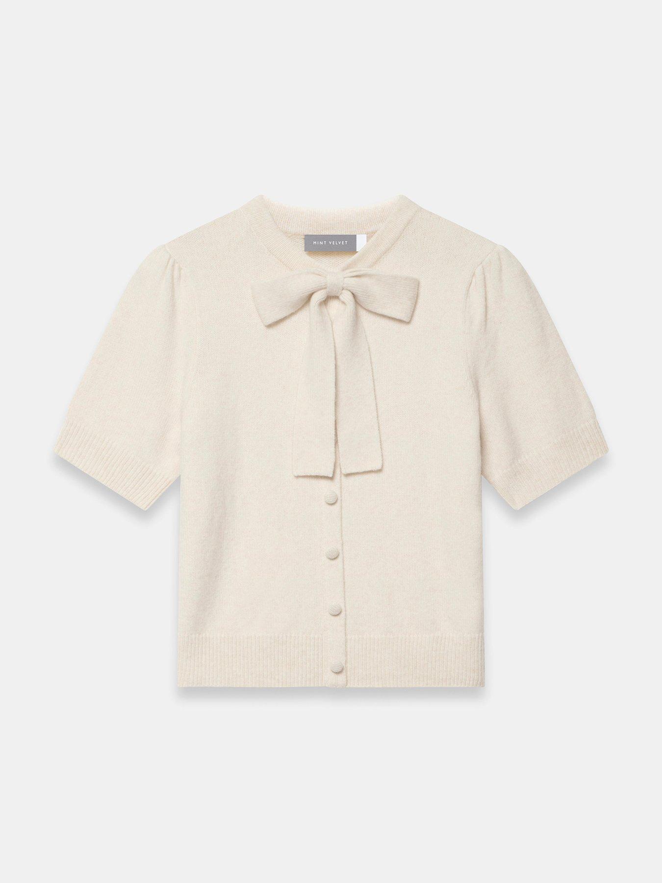 Image 5 of 6 of Mint Velvet Bow Front Knit Top - Cream