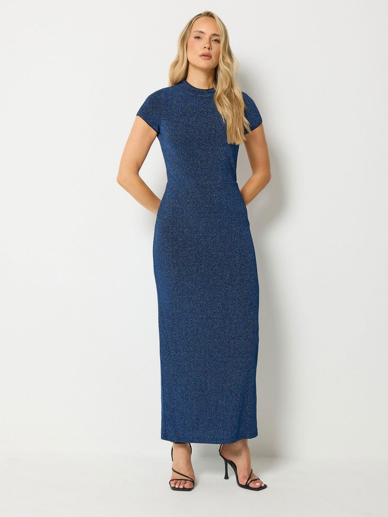 Image 3 of 4 of Long Tall Sally Womens Tall Metallic Thread Crew Neck Maxi Dress - Blue