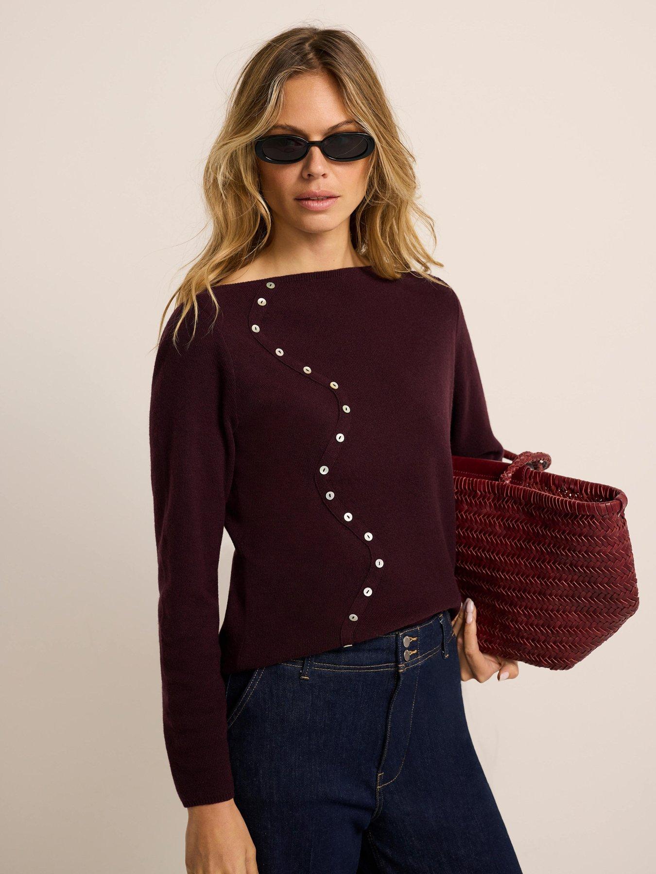 Image 1 of 6 of Mint Velvet Wave Button Detail Knit Top - Red