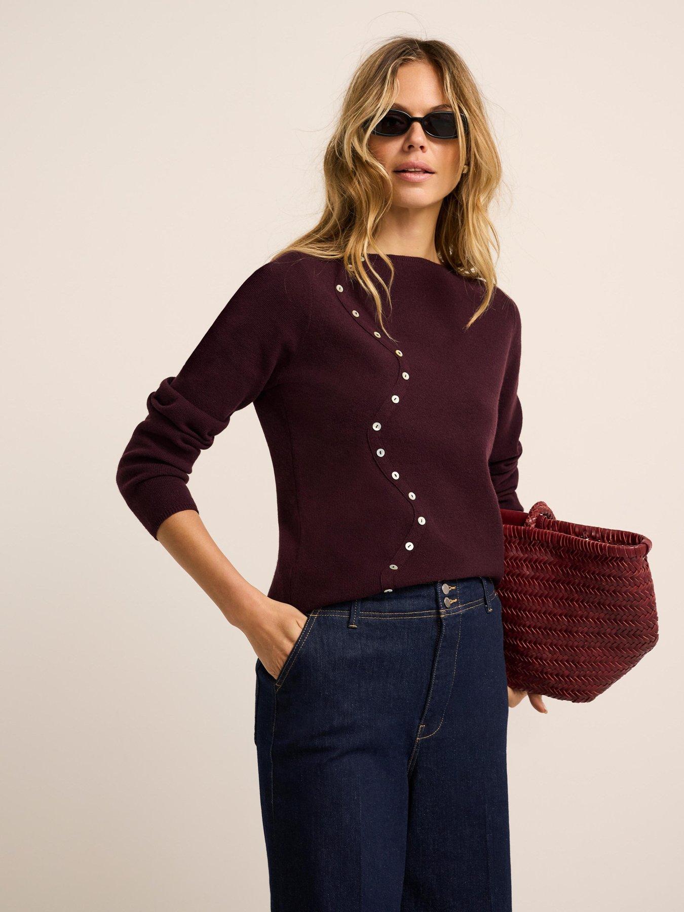 Image 2 of 6 of Mint Velvet Wave Button Detail Knit Top - Red