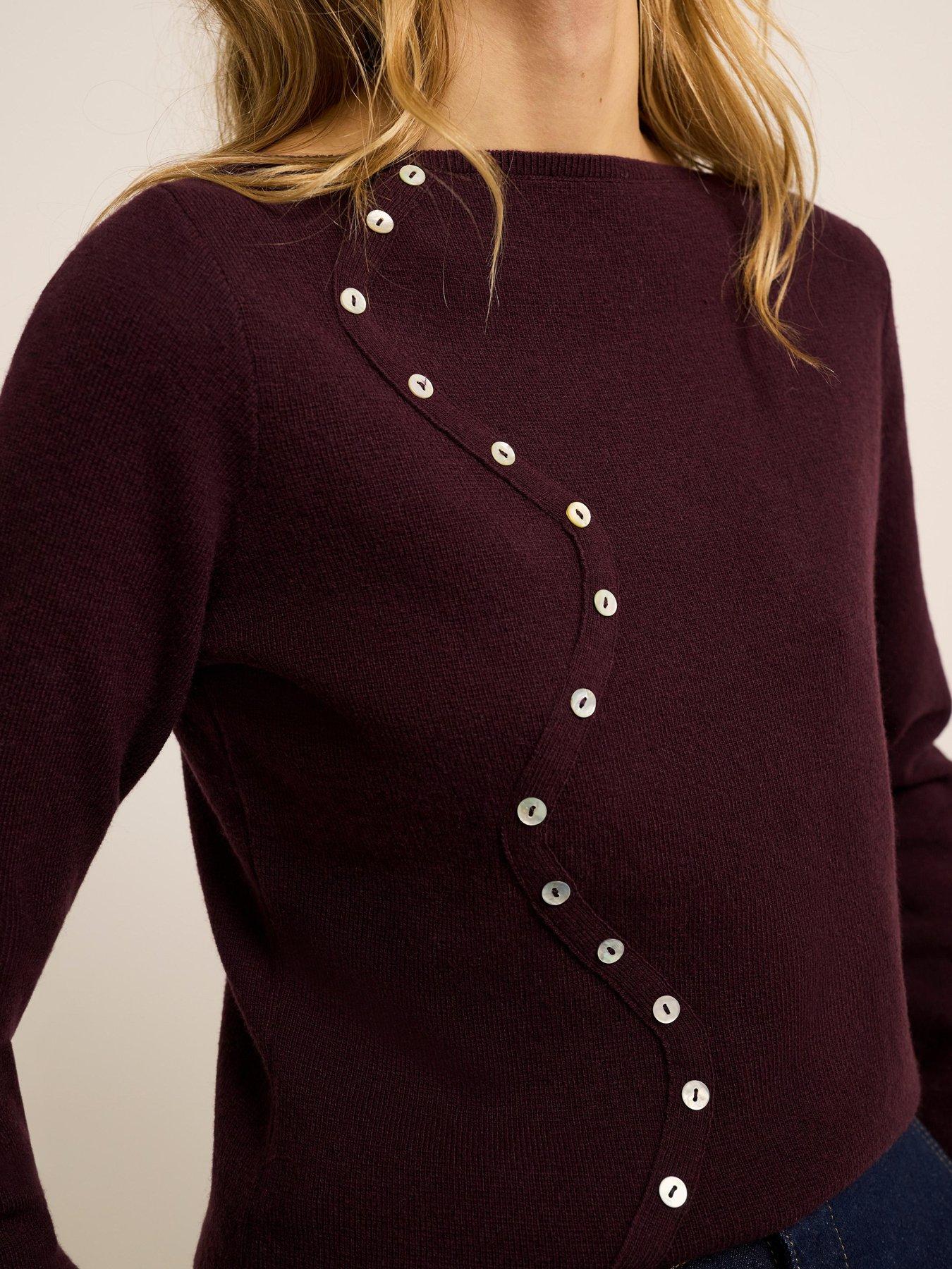 Image 4 of 6 of Mint Velvet Wave Button Detail Knit Top - Red