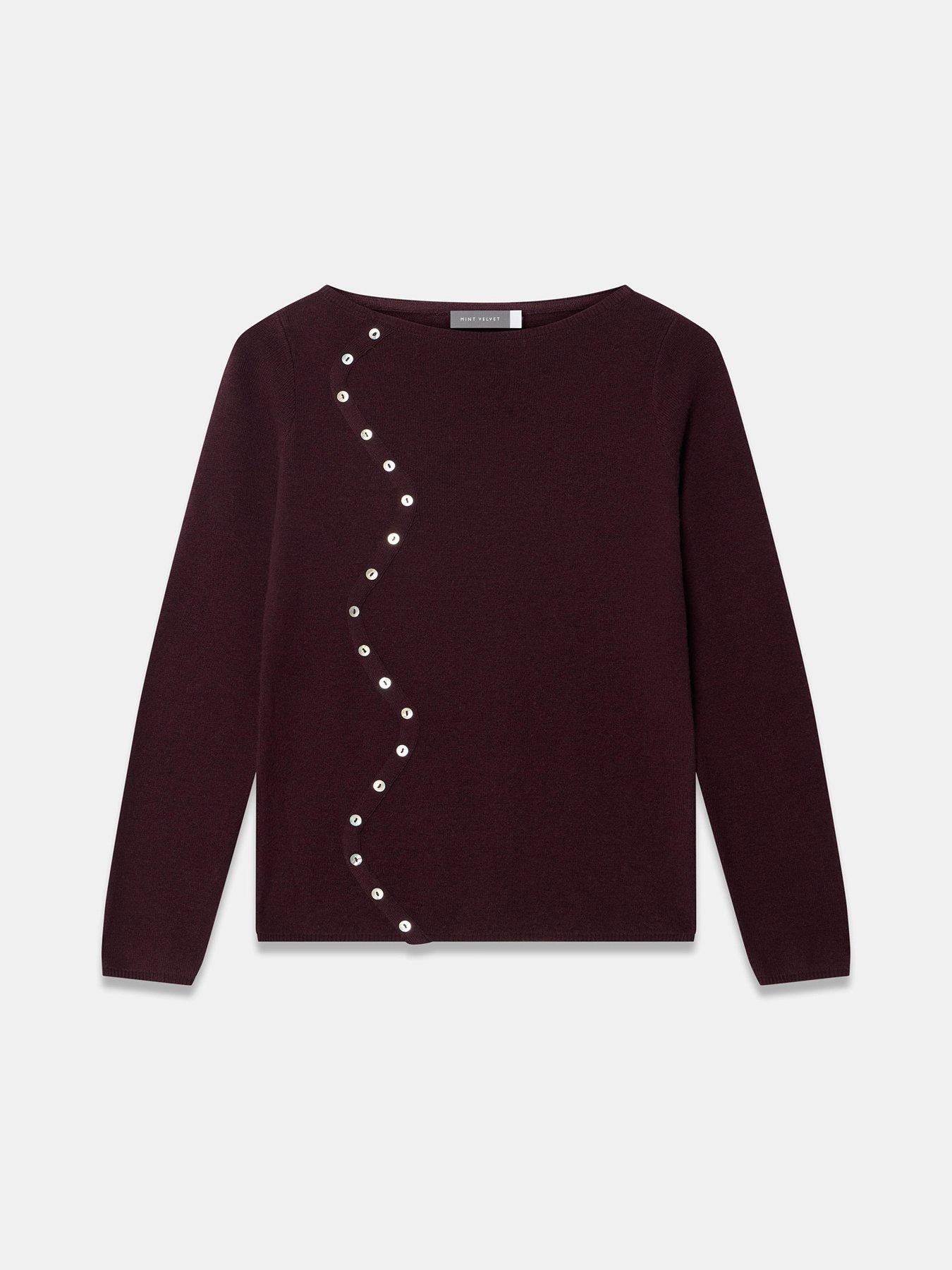 Image 5 of 6 of Mint Velvet Wave Button Detail Knit Top - Red