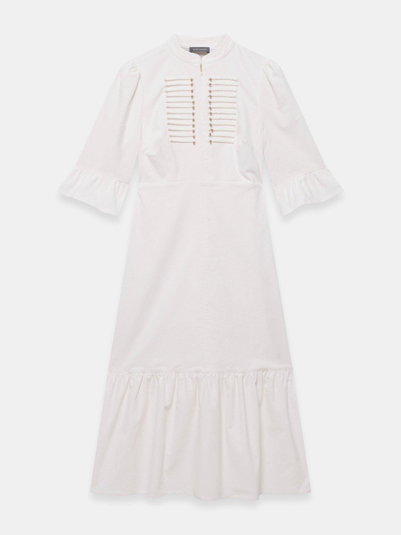 Image 5 of 6 of Mint Velvet Corduroy Military Detail Midi Dress - Cream