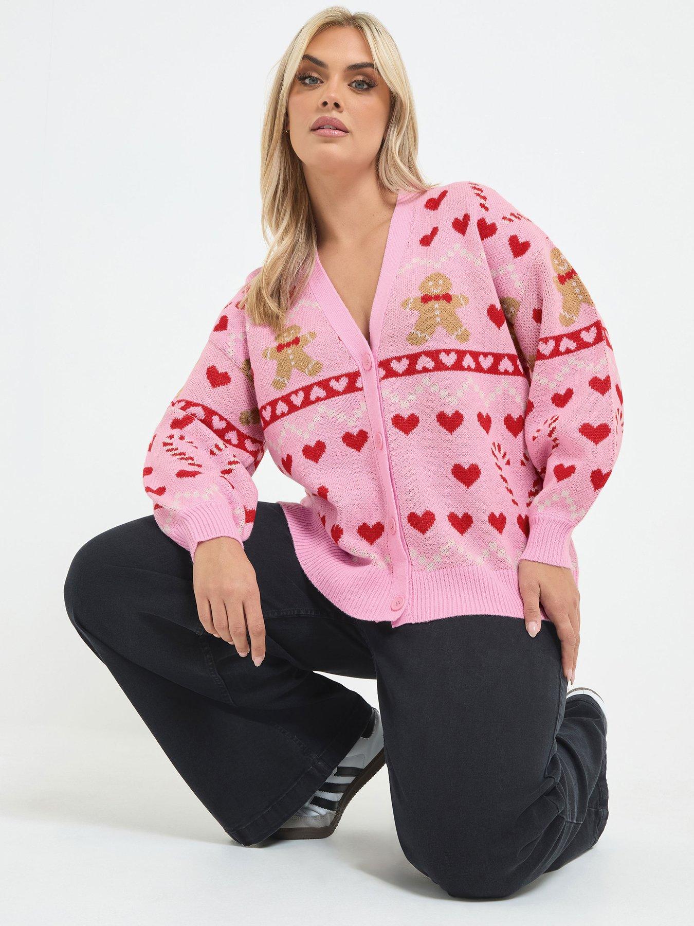 Image 1 of 4 of Yours Curve Candy Cane Gingerbread Cardigan