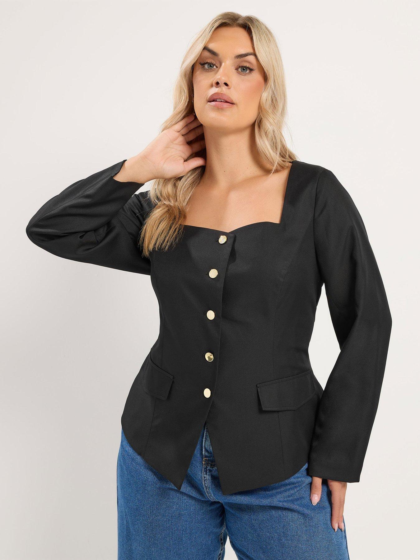 Image 1 of 4 of Yours Yours Womens Curve Sweetheart Neckline Blazer - Black