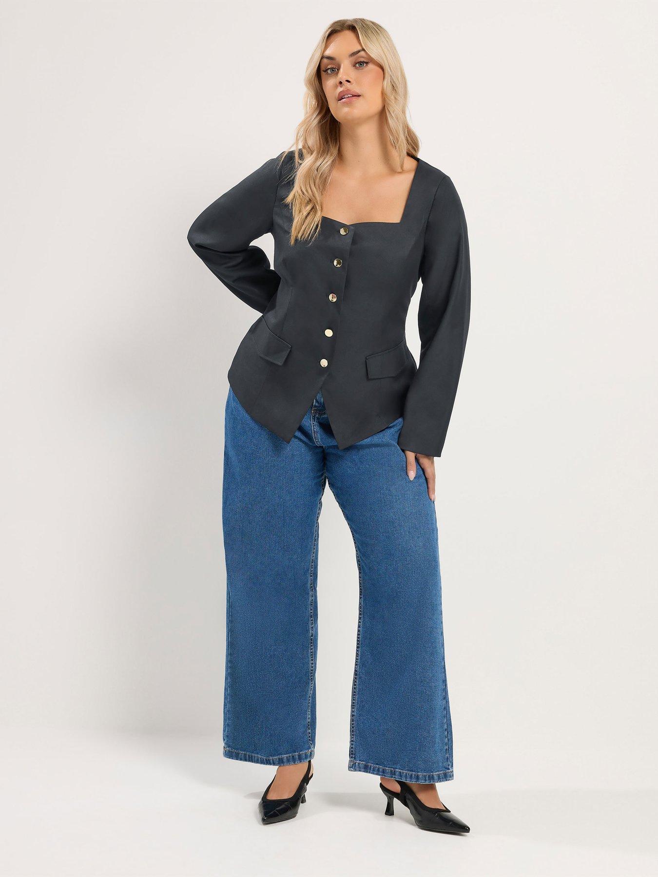 Image 3 of 4 of Yours Yours Womens Curve Sweetheart Neckline Blazer - Black