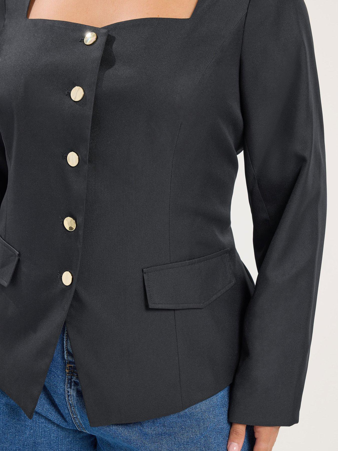 Image 4 of 4 of Yours Yours Womens Curve Sweetheart Neckline Blazer - Black