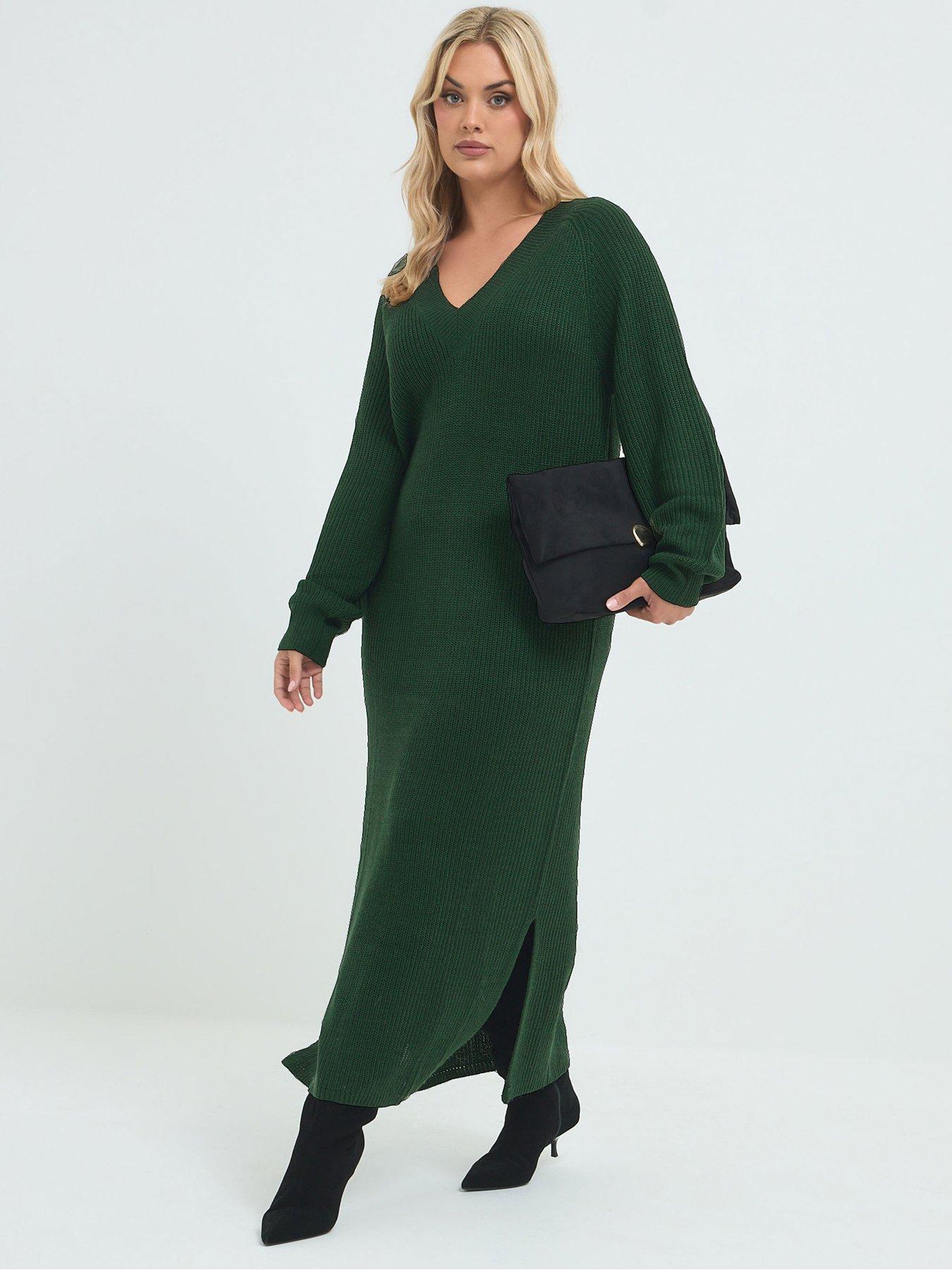Image 1 of 4 of Yours Curve Balloon Sleeve V Neck Maxi Dress