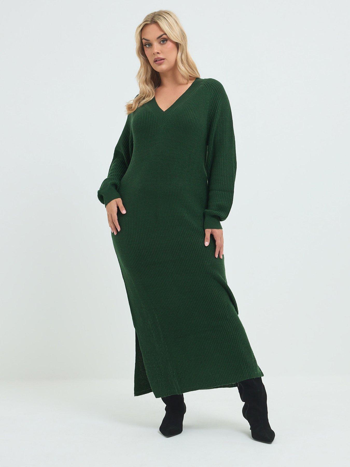 Image 3 of 4 of Yours Curve Balloon Sleeve V Neck Maxi Dress