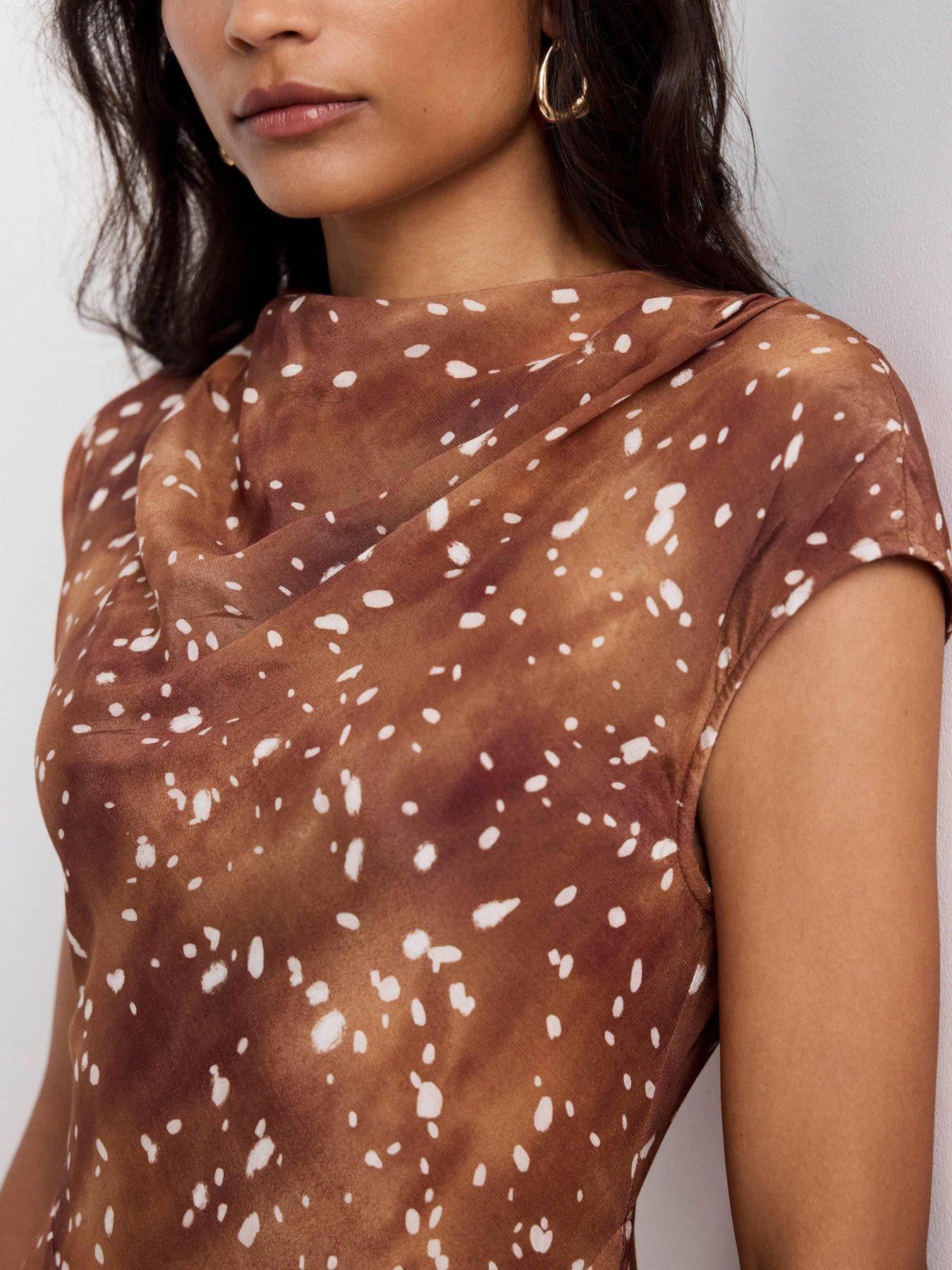 Image 4 of 6 of Mint Velvet Animal Print Asymmetric Midi Dress - Brown
