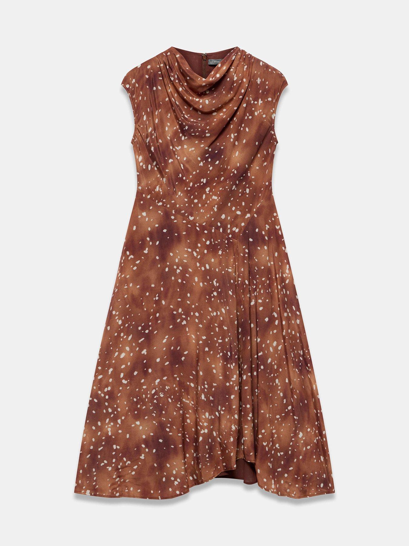 Image 5 of 6 of Mint Velvet Animal Print Asymmetric Midi Dress - Brown