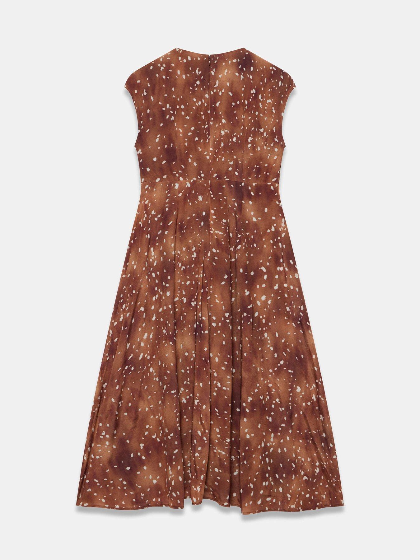 Image 6 of 6 of Mint Velvet Animal Print Asymmetric Midi Dress - Brown