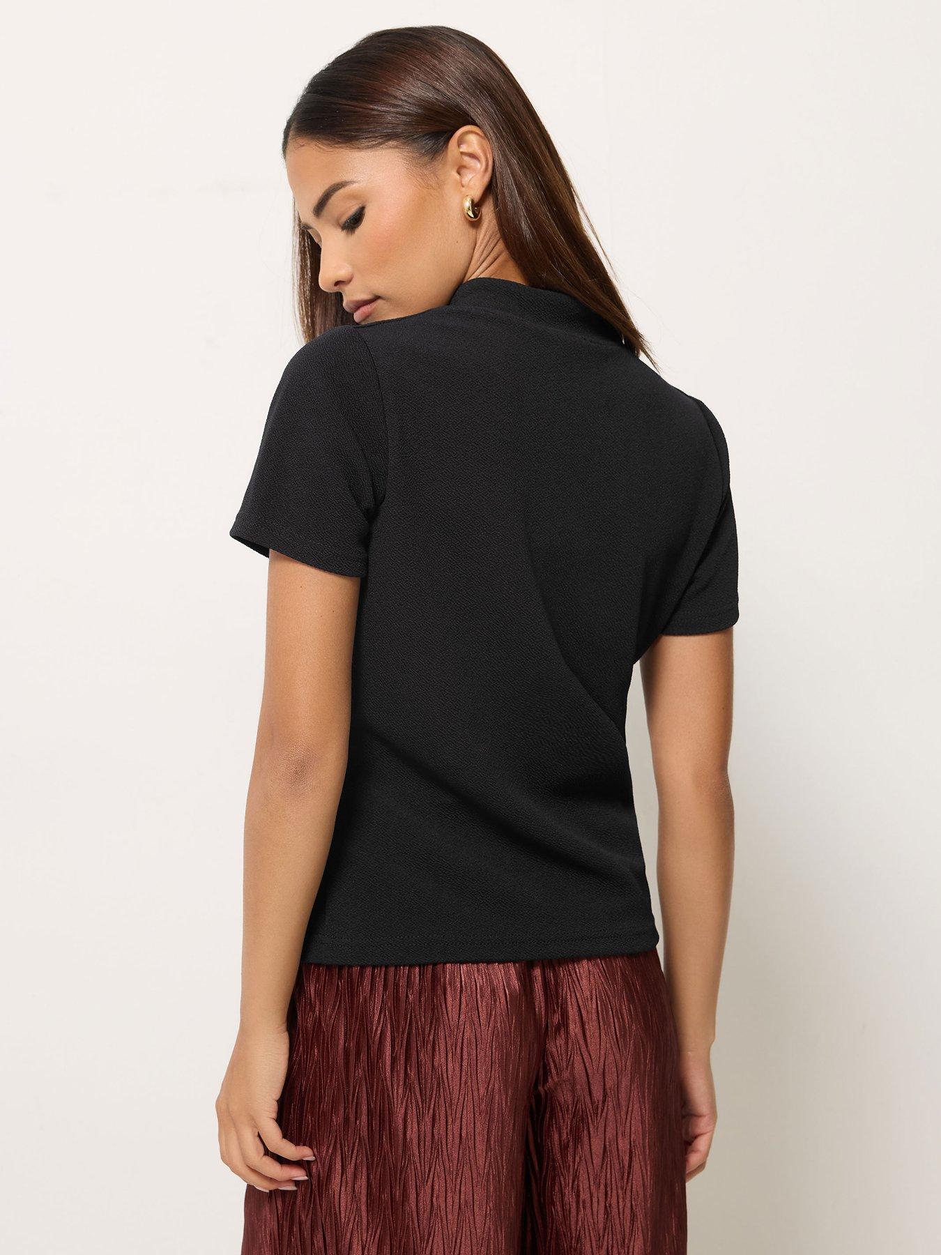 Image 2 of 4 of PixieGirl Yours Womens Petite Tang Fastening Short Sleeve Blouse - Black