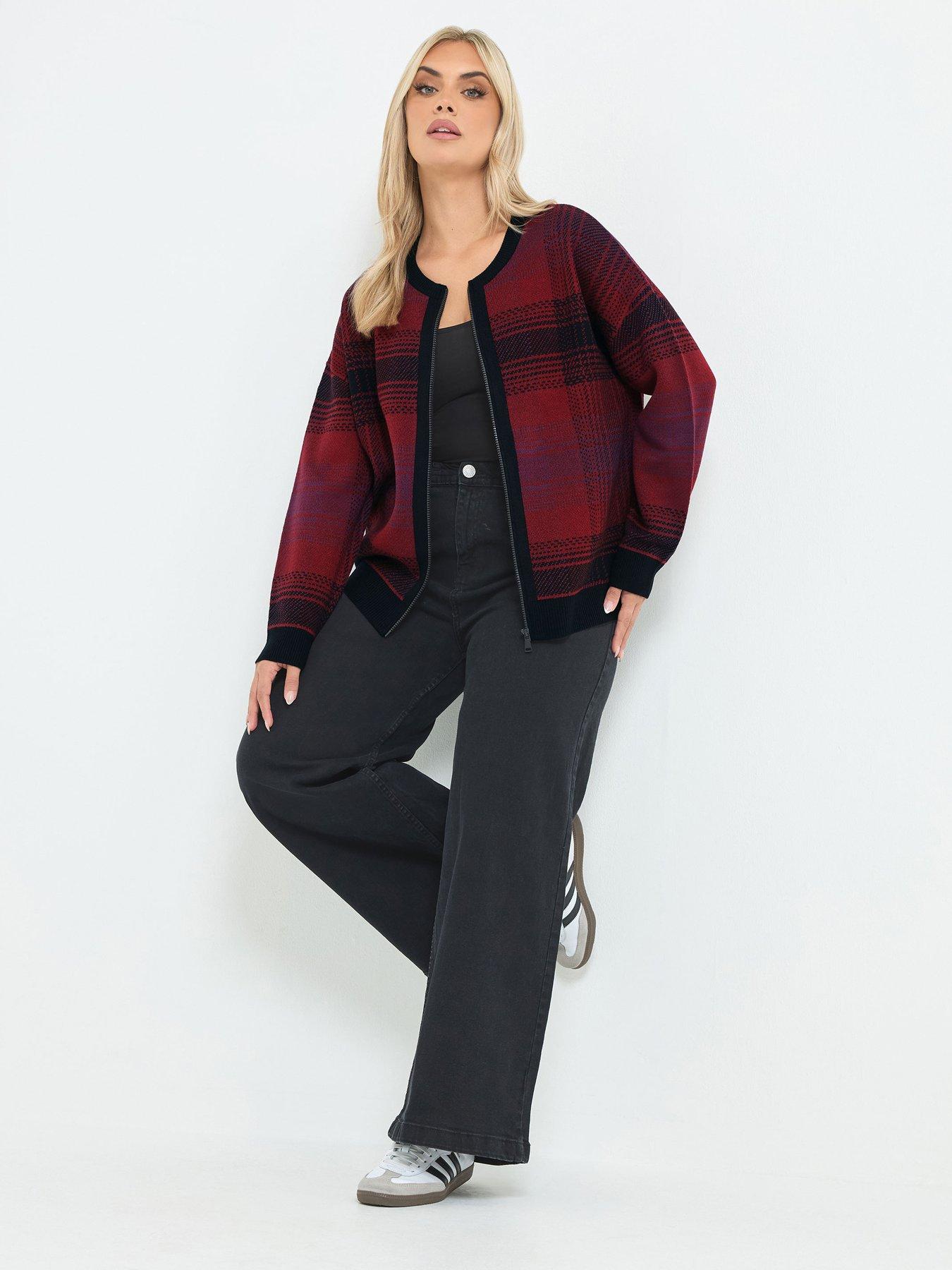 Image 3 of 4 of Yours Curve Check Zip Thru Knit Jacket
