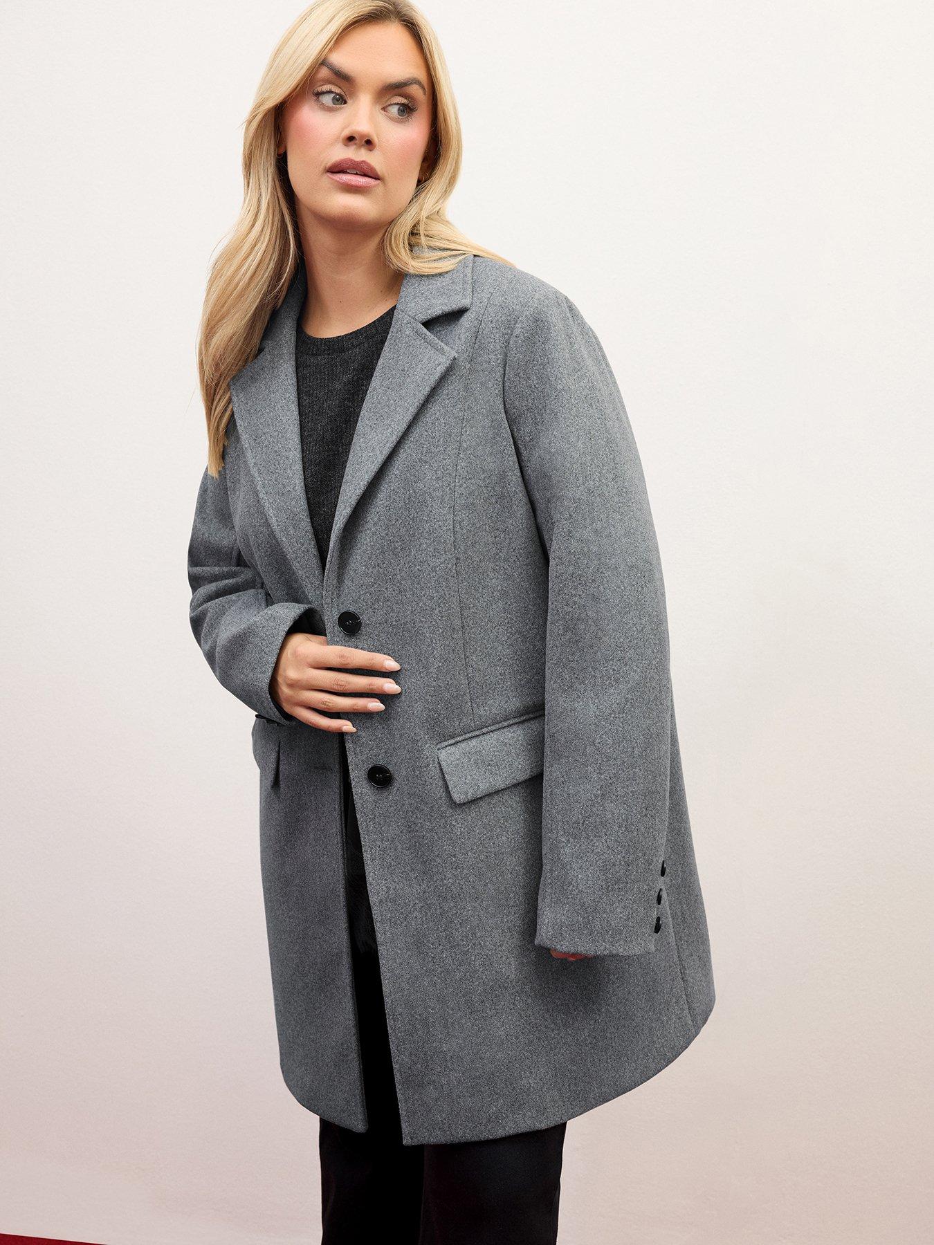 Image 1 of 4 of Yours Womens Curve Midi Tailored Lapel Button Coat - Grey