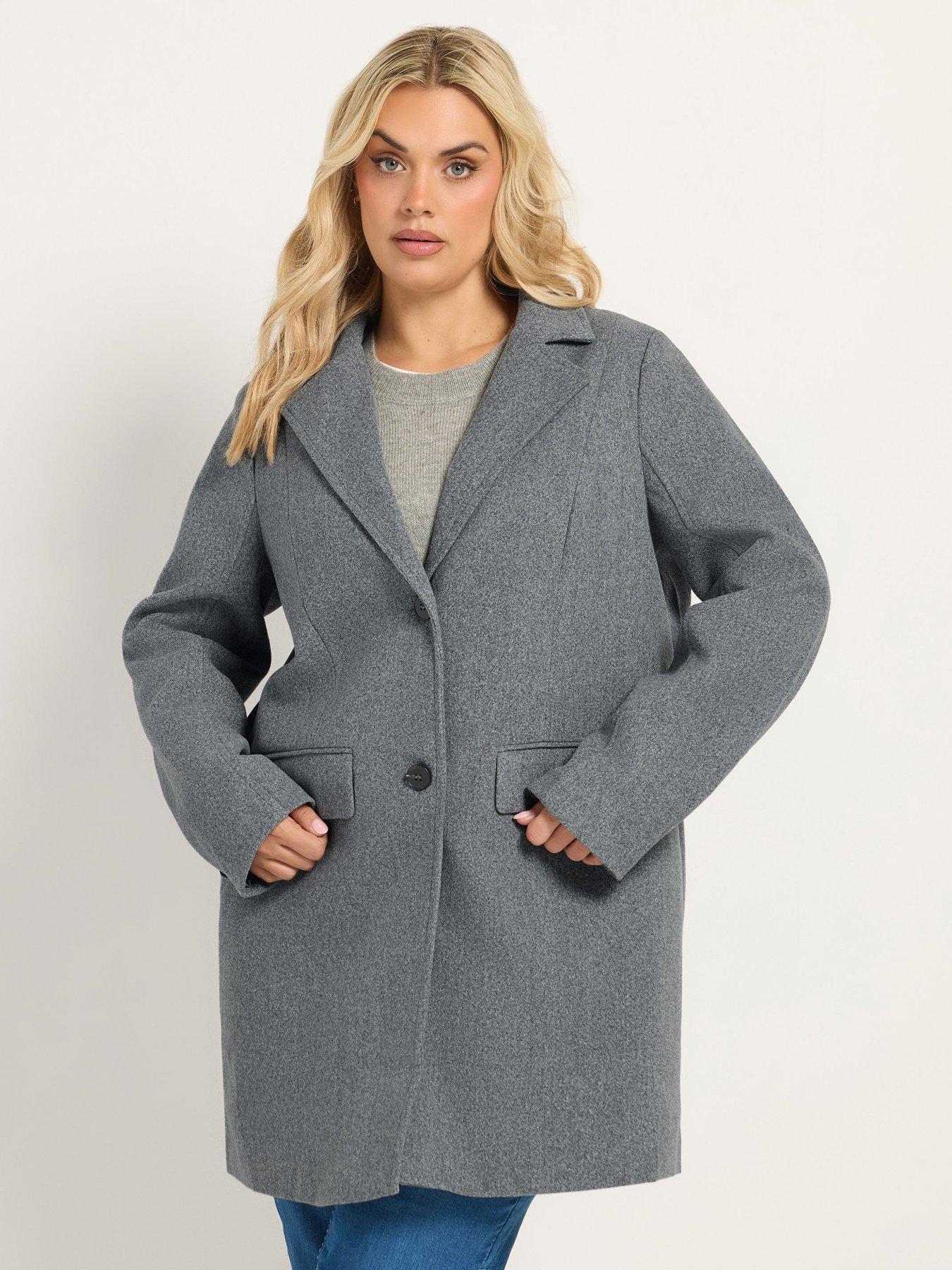 Image 3 of 4 of Yours Womens Curve Midi Tailored Lapel Button Coat - Grey