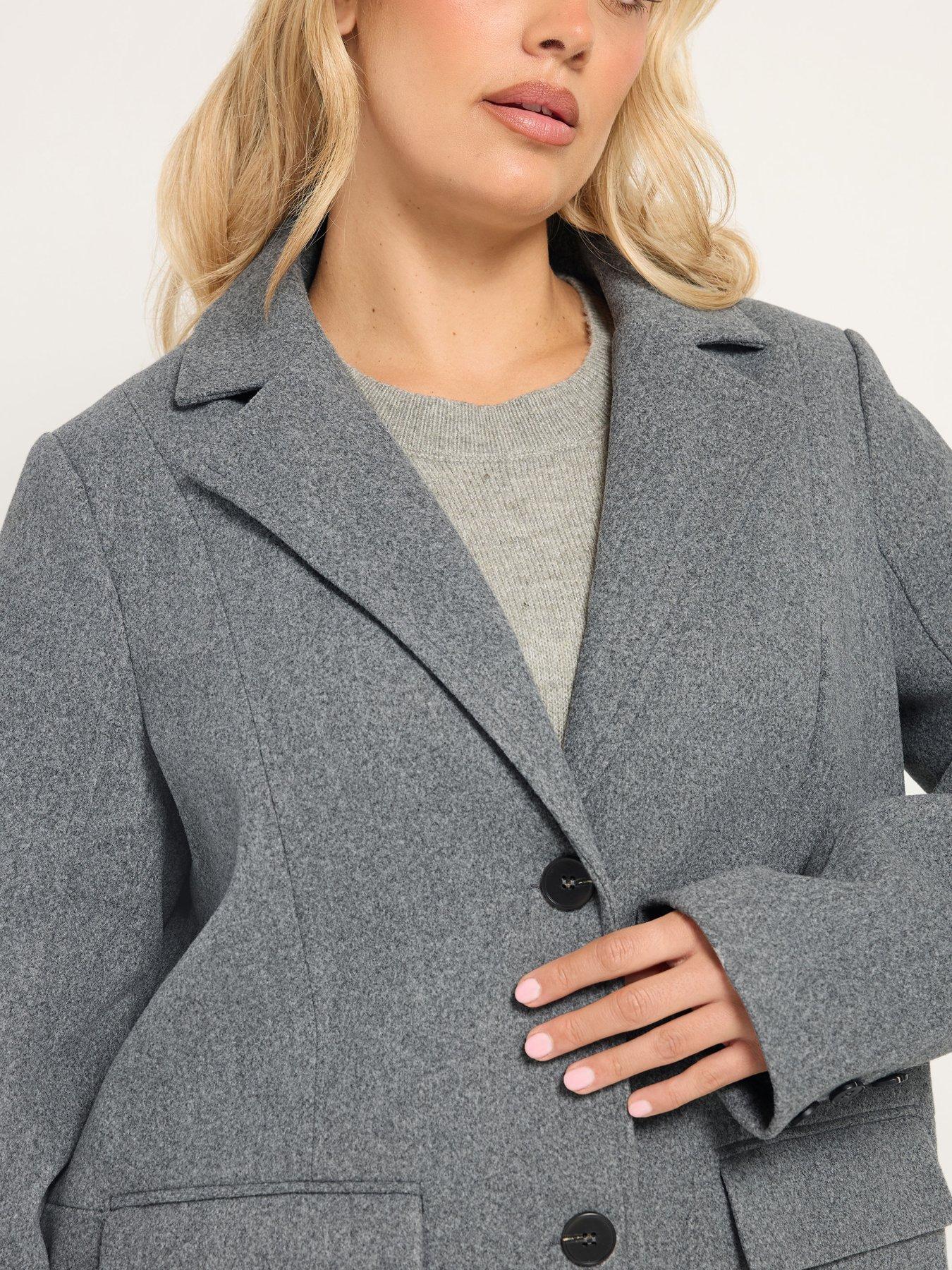 Image 4 of 4 of Yours Womens Curve Midi Tailored Lapel Button Coat - Grey