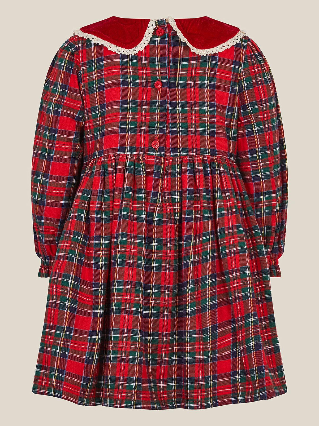Image 3 of 4 of Monsoon Baby Girls Tartan Embroidered Peter Pan Collar Dress - Red