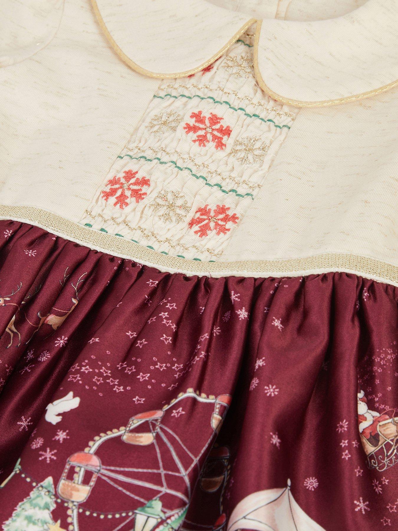 Image 4 of 4 of Monsoon Baby Girls Peter Pan Collar Dress With Headband - Dark Red